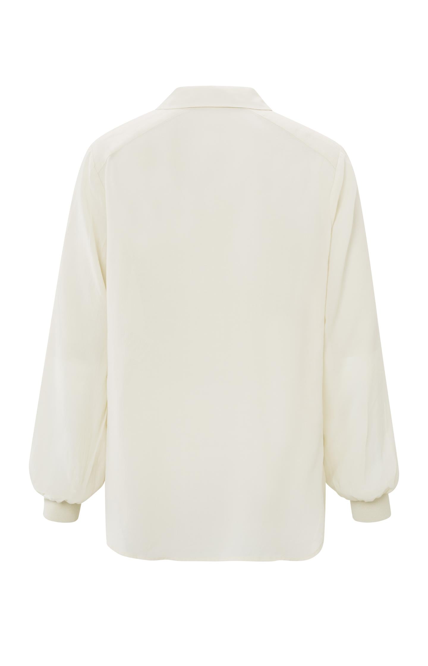 Woven top with V-neck, long puff sleeves and zip