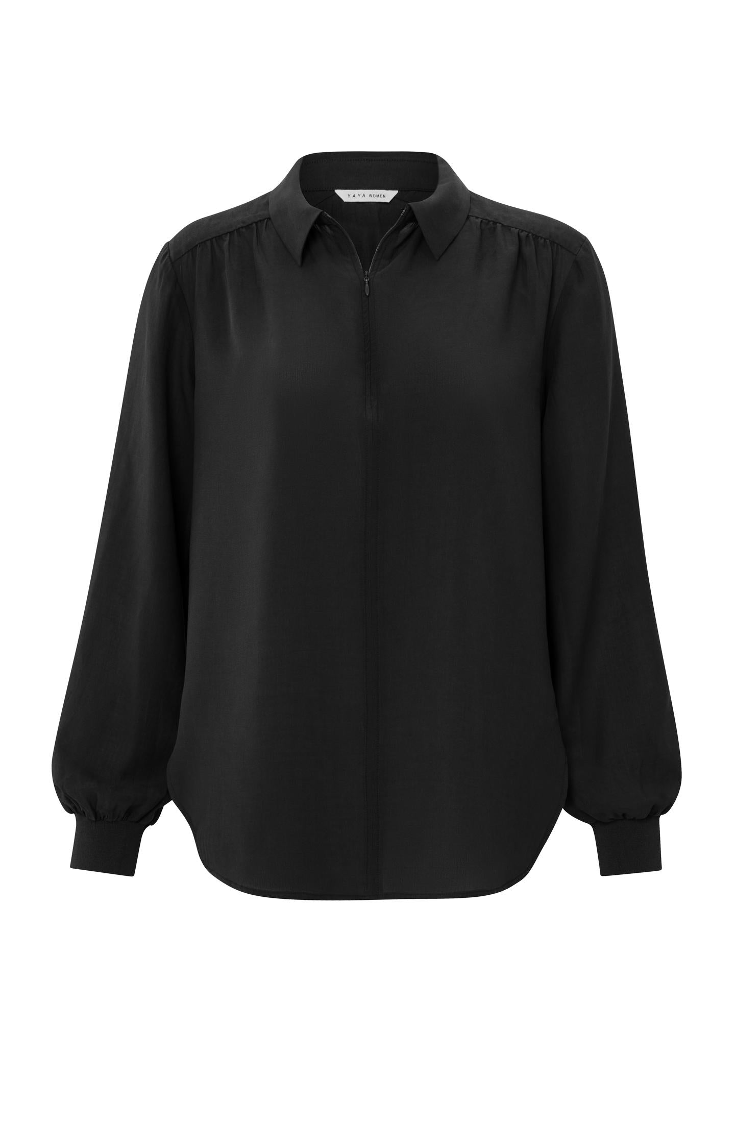 Woven top with V-neck, long puff sleeves and zip - Type: product