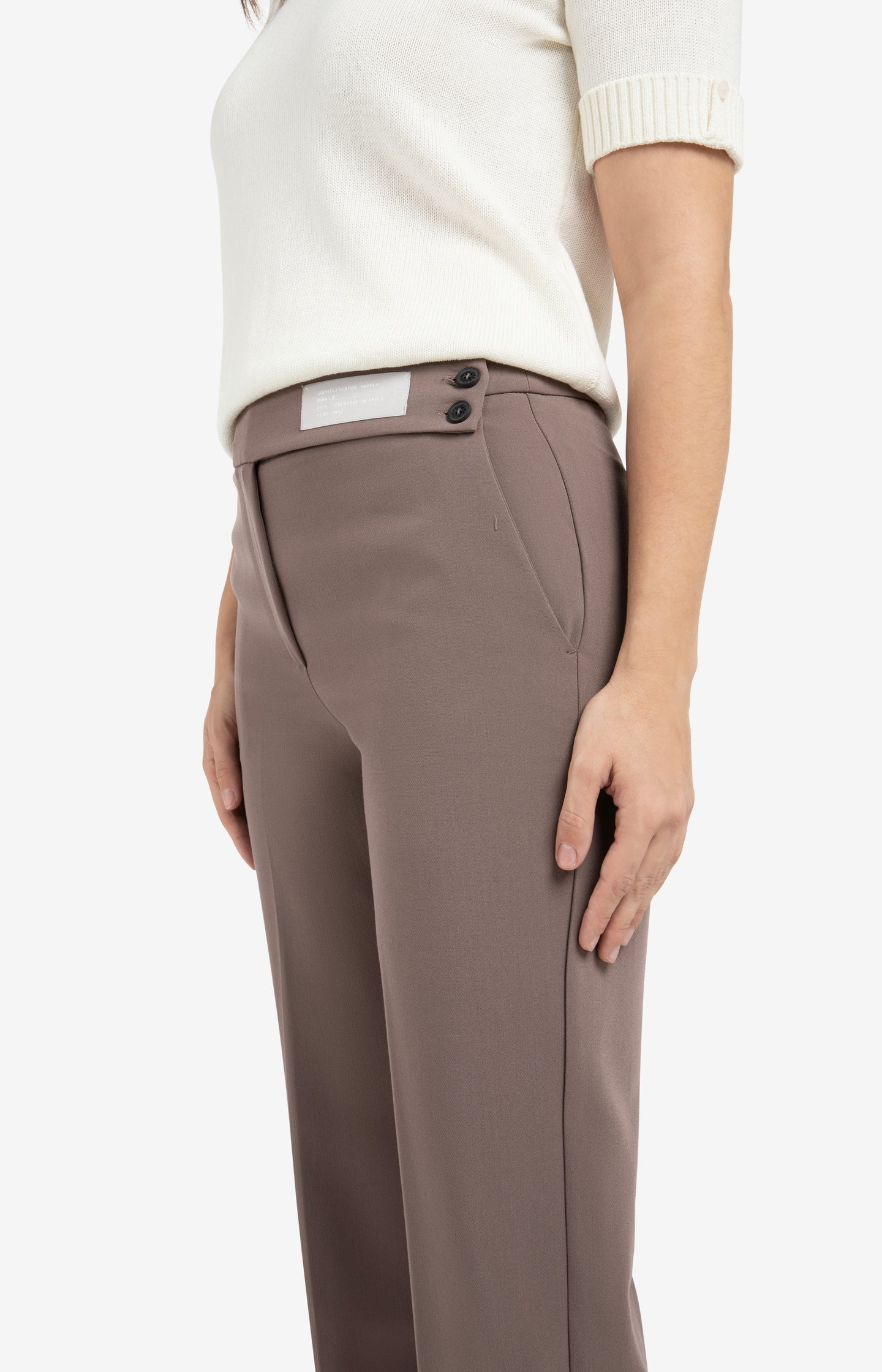Woven trousers with asymmetrical waistband and straight fit