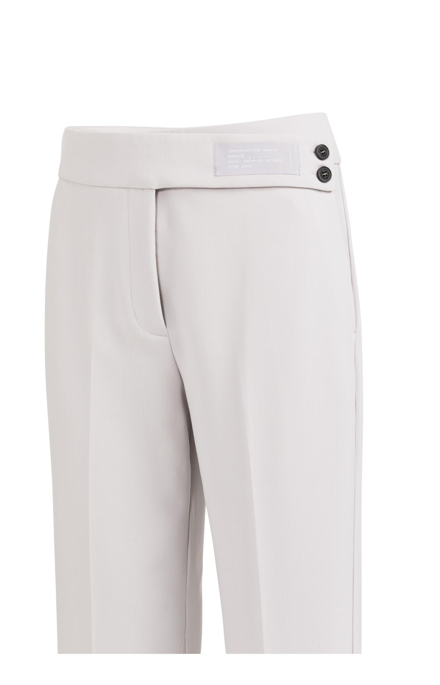 Woven trousers with asymmetrical waistband and straight fit