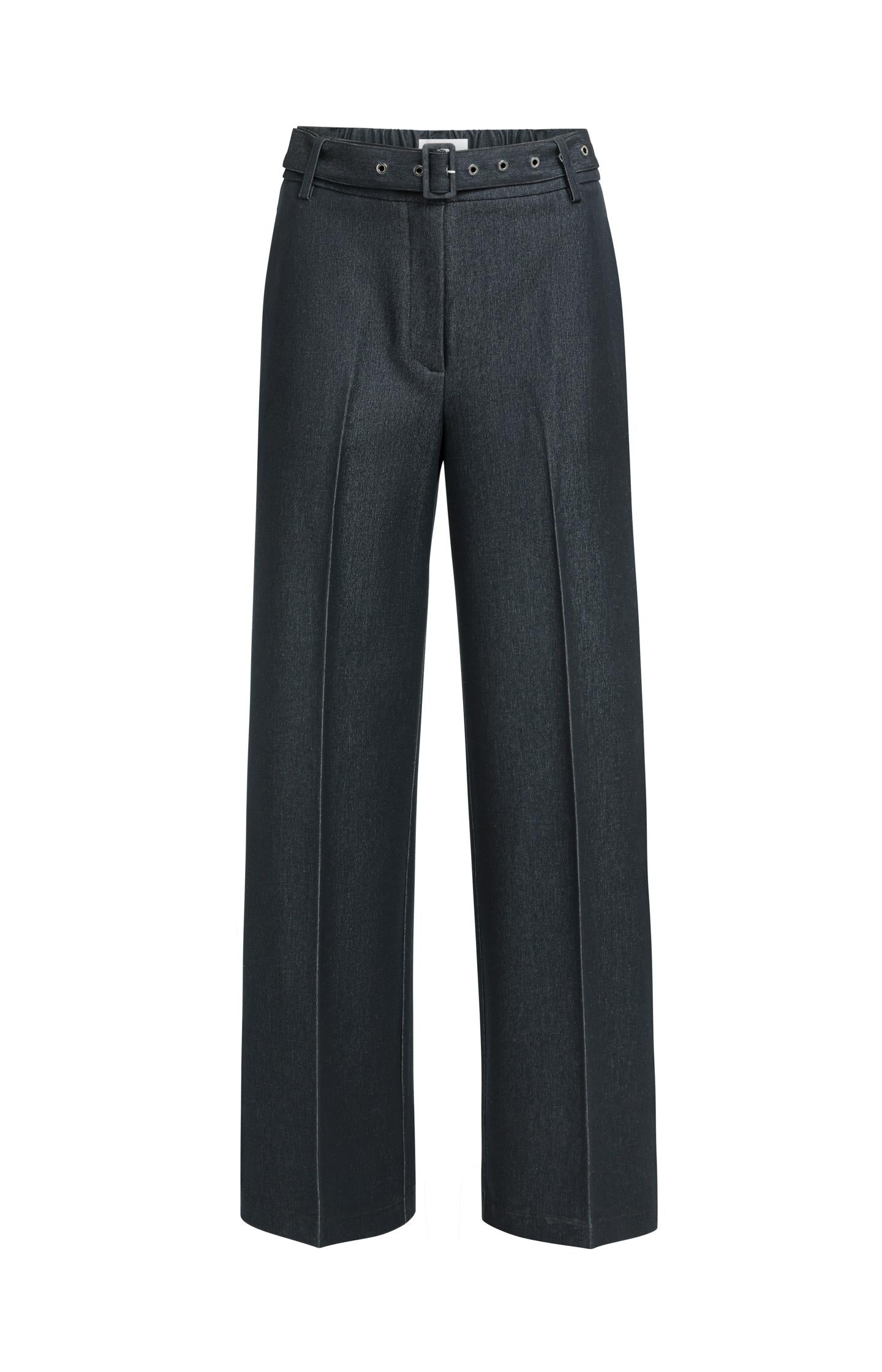 Woven trousers with belt and subtle sheen