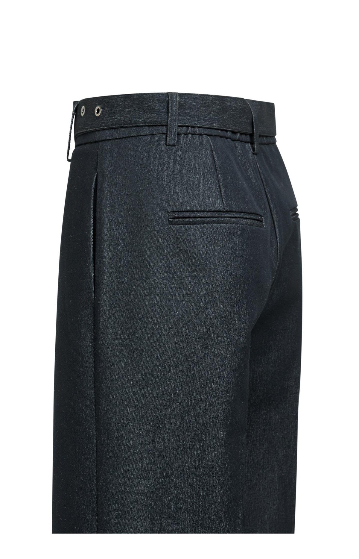 Woven trousers with belt and subtle sheen