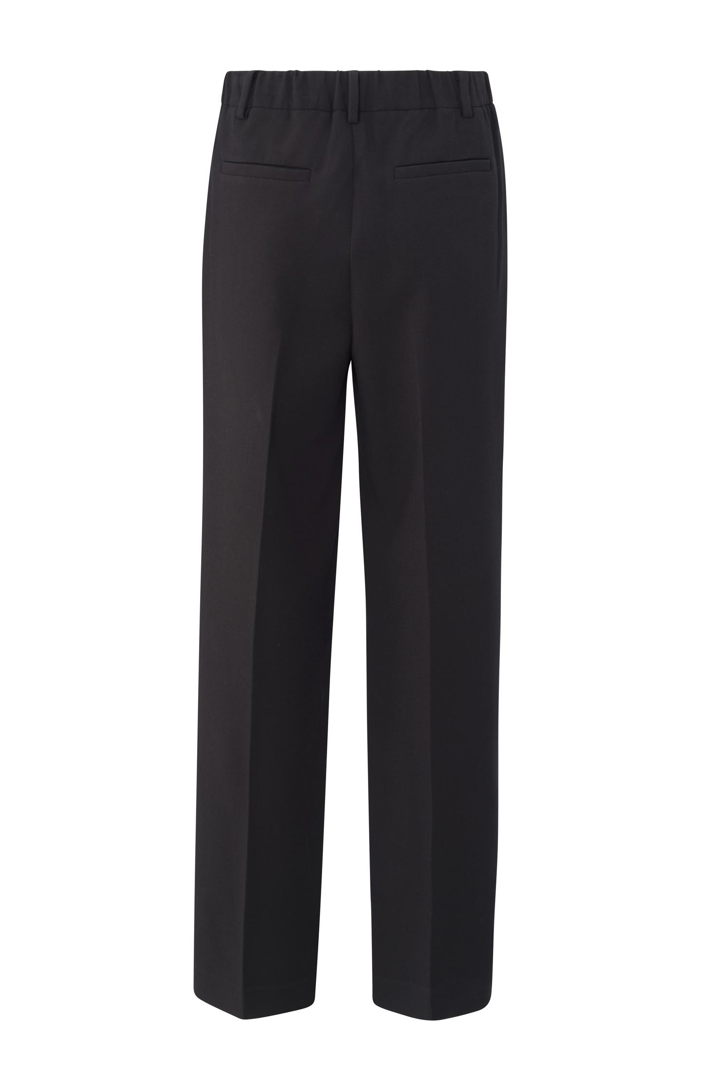 Woven trousers with wide leg, pockets and elastic waist