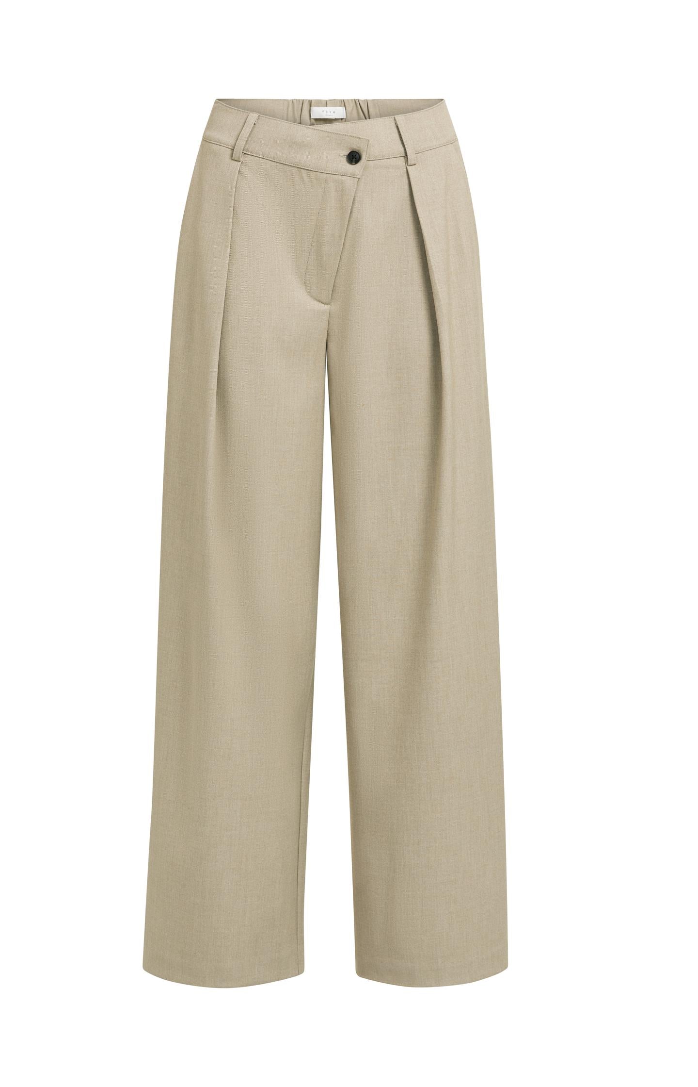 Woven trousers with wide legs and asymmetrical closure