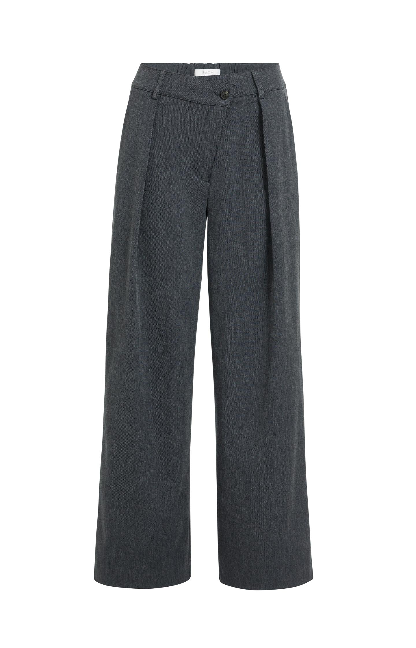 Woven trousers with wide legs and asymmetrical closure