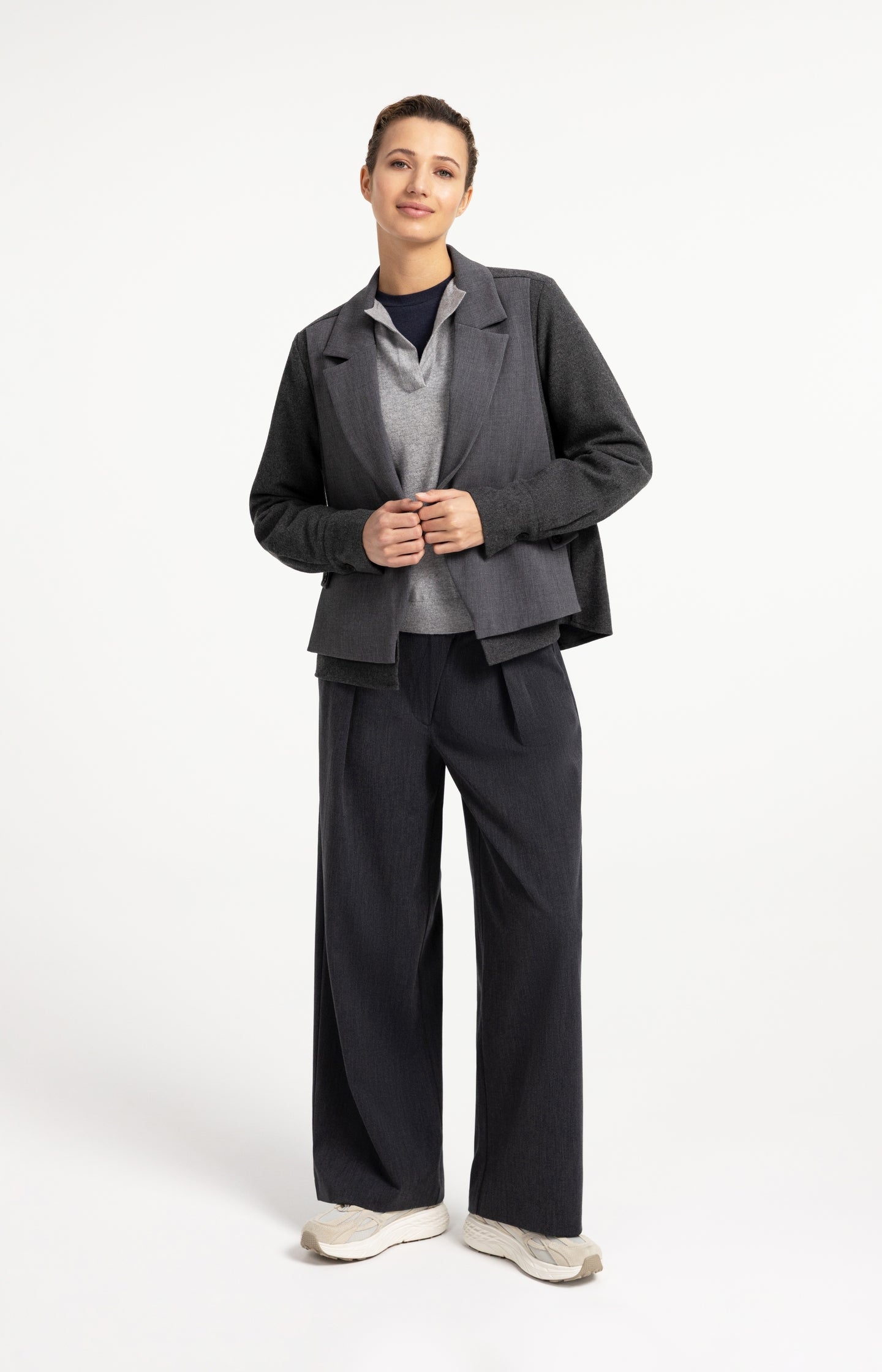 Woven trousers with wide legs and asymmetrical closure