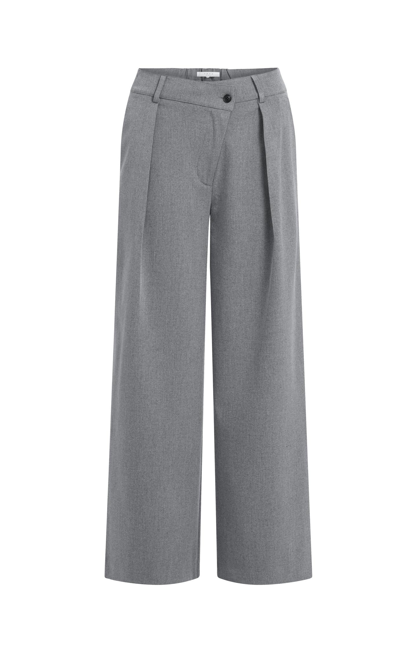 Woven trousers with wide legs and asymmetrical closure