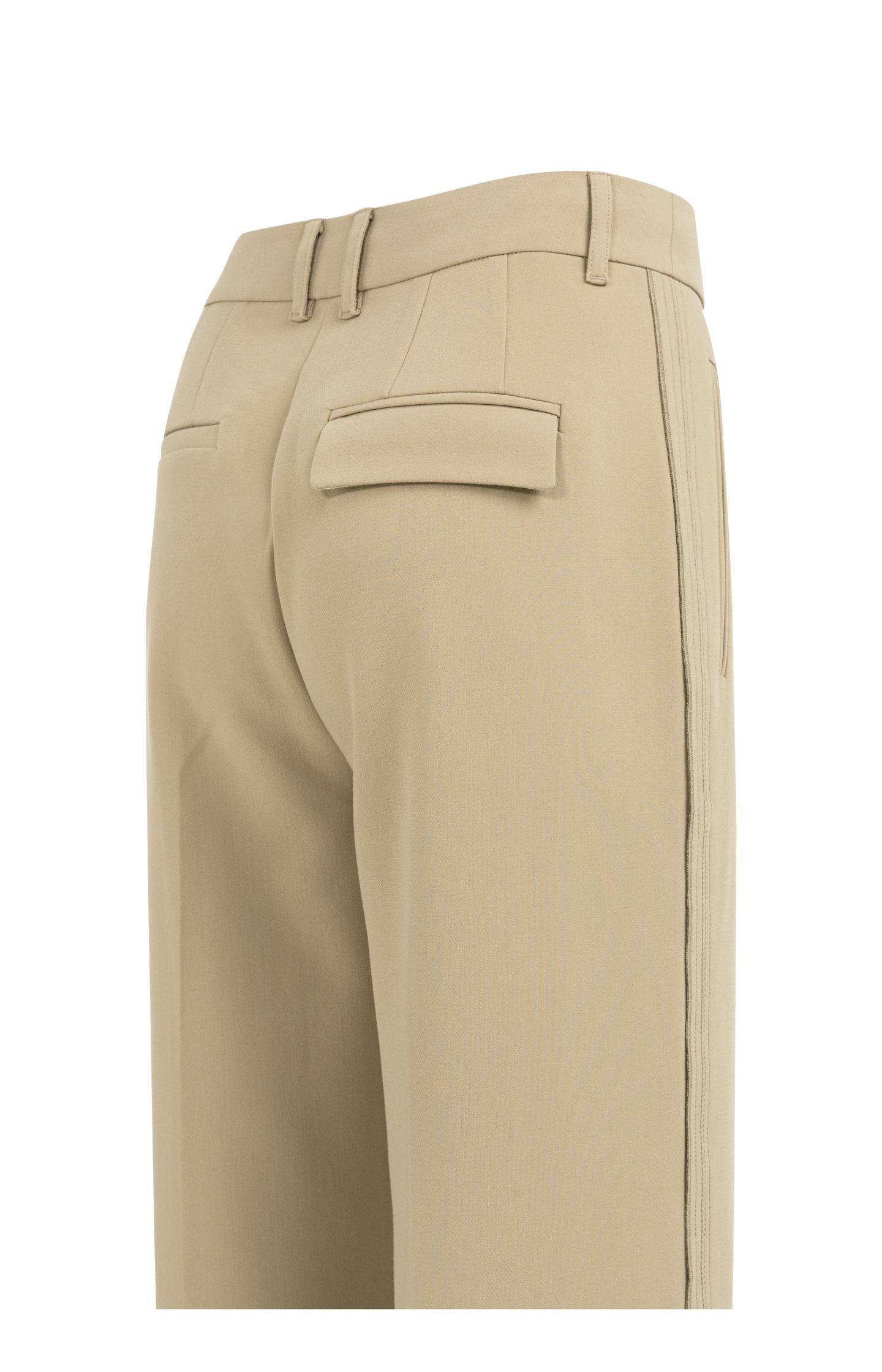 Woven trousers with wide legs and stitched details - Brown