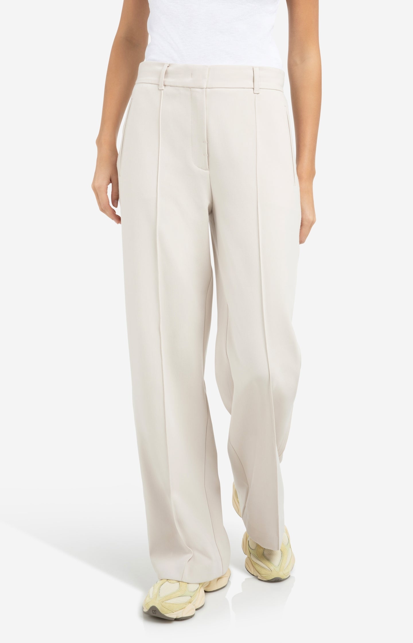 Woven trousers with wide legs and stitched details - Beige