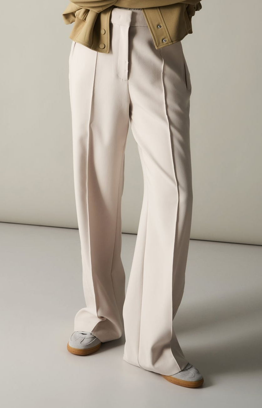 Gewebte Hose mit weitem Bein und Nahtdetails - Beige