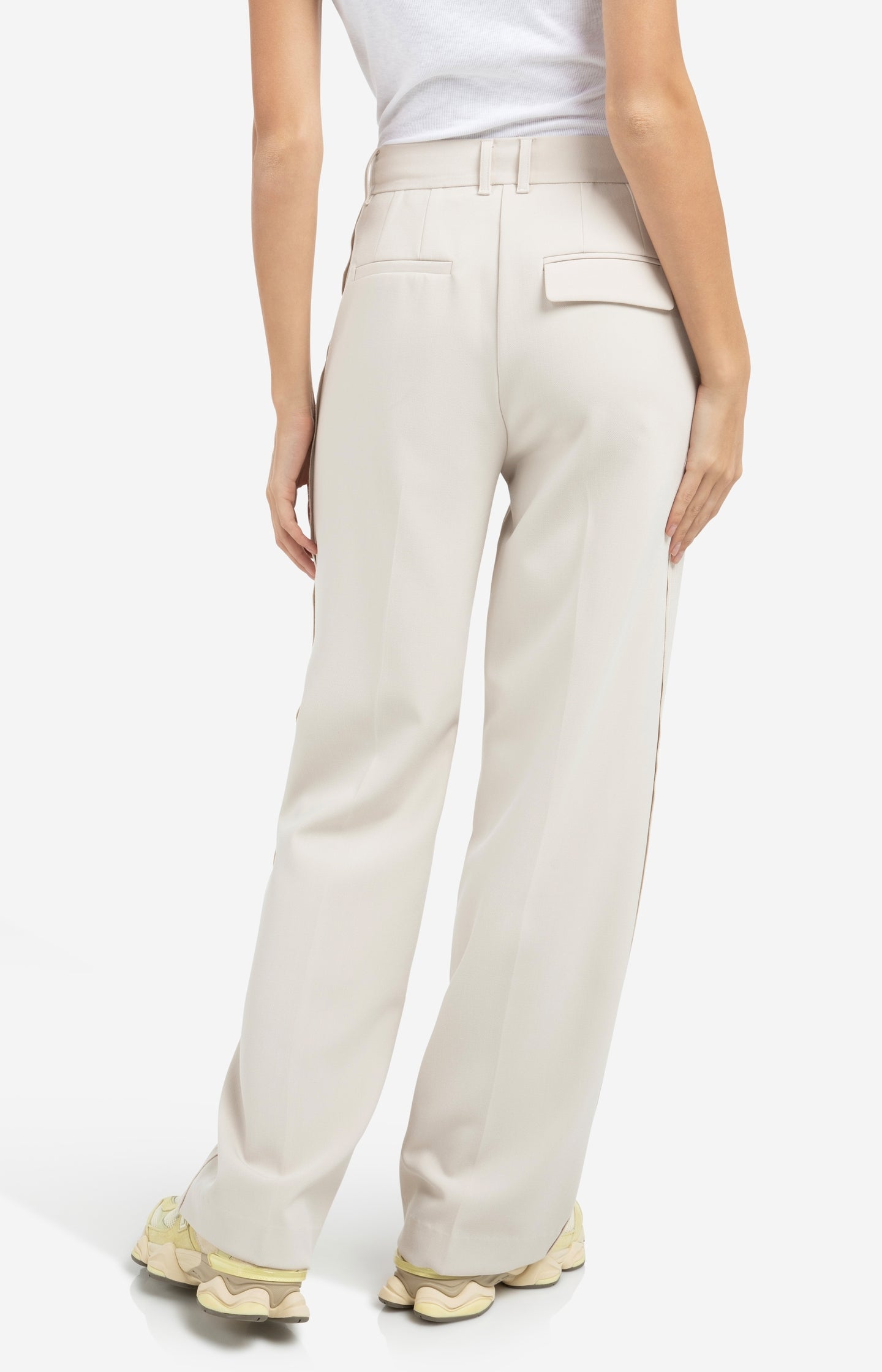 Woven trousers with wide legs and stitched details - Beige