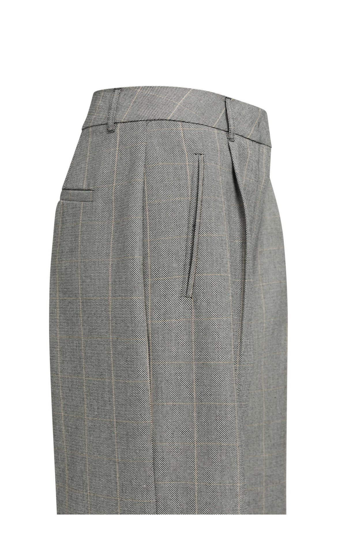 Woven wide leg check trousers with pleat details