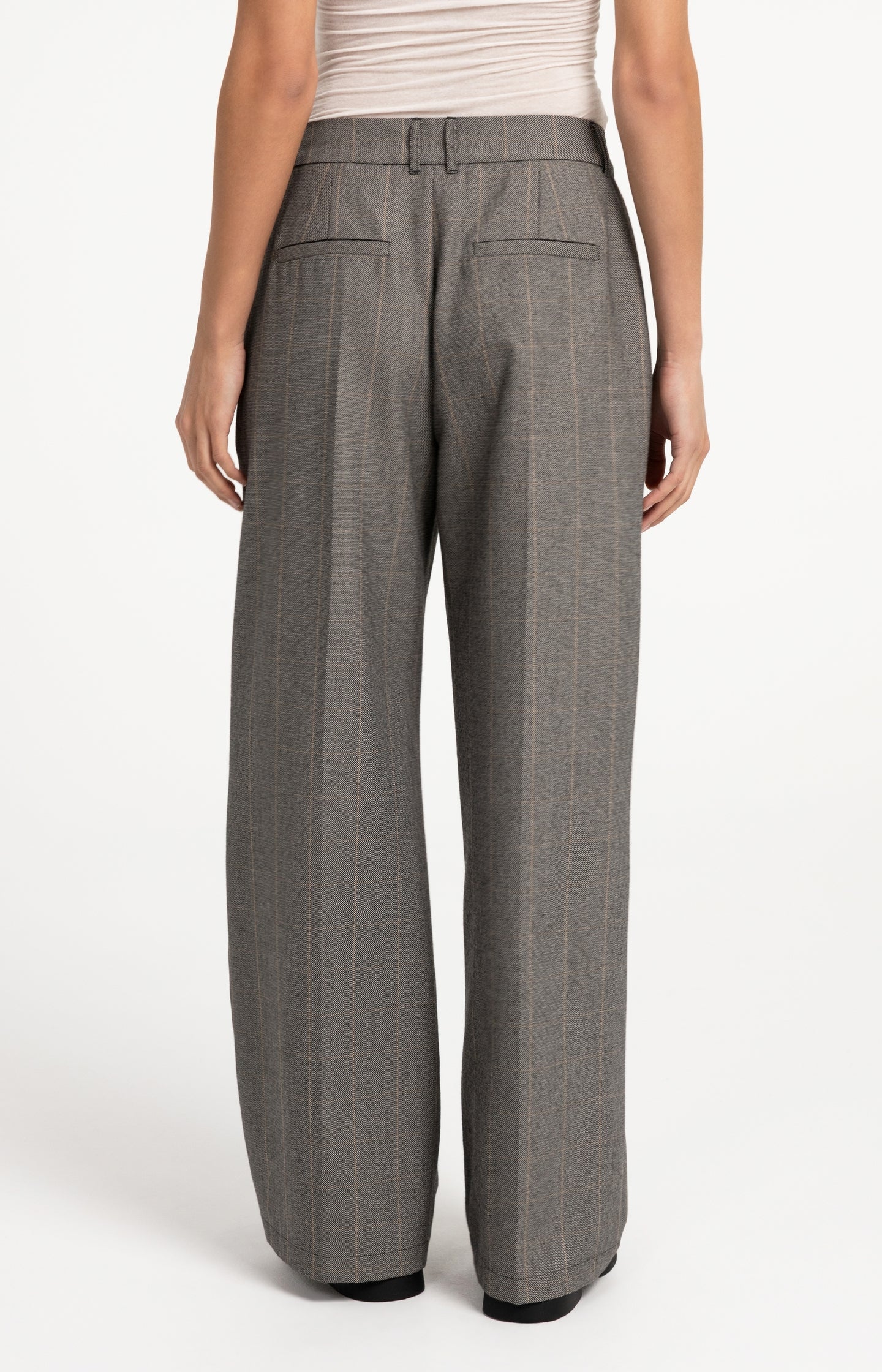 Woven wide leg check trousers with pleat details