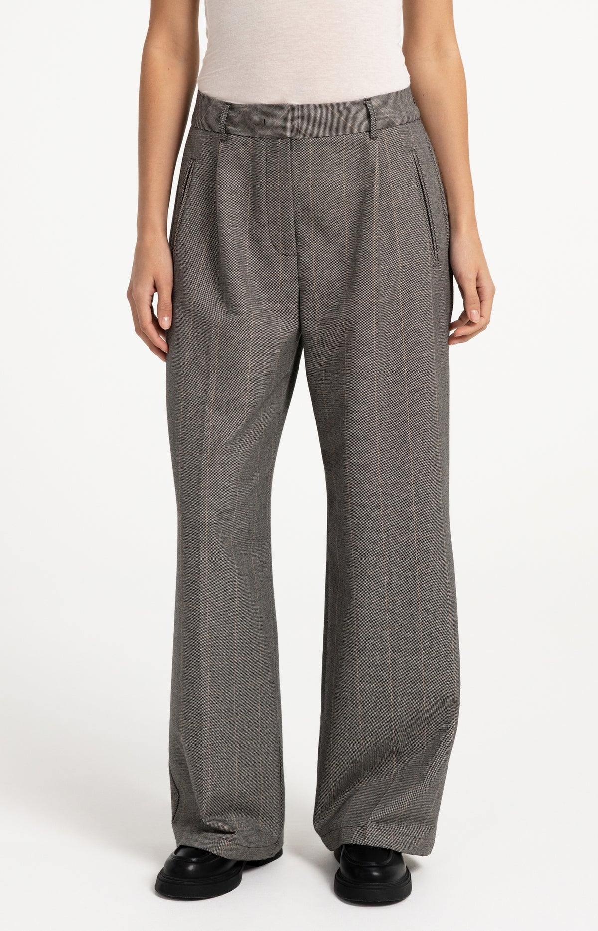 Woven wide leg check trousers with pleat details