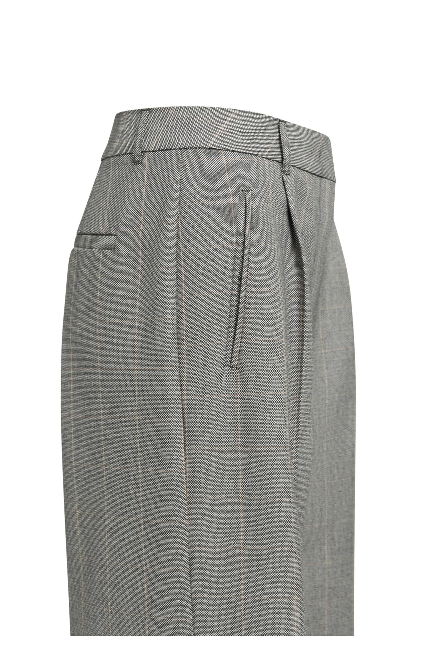 Woven wide leg check trousers with pleat details