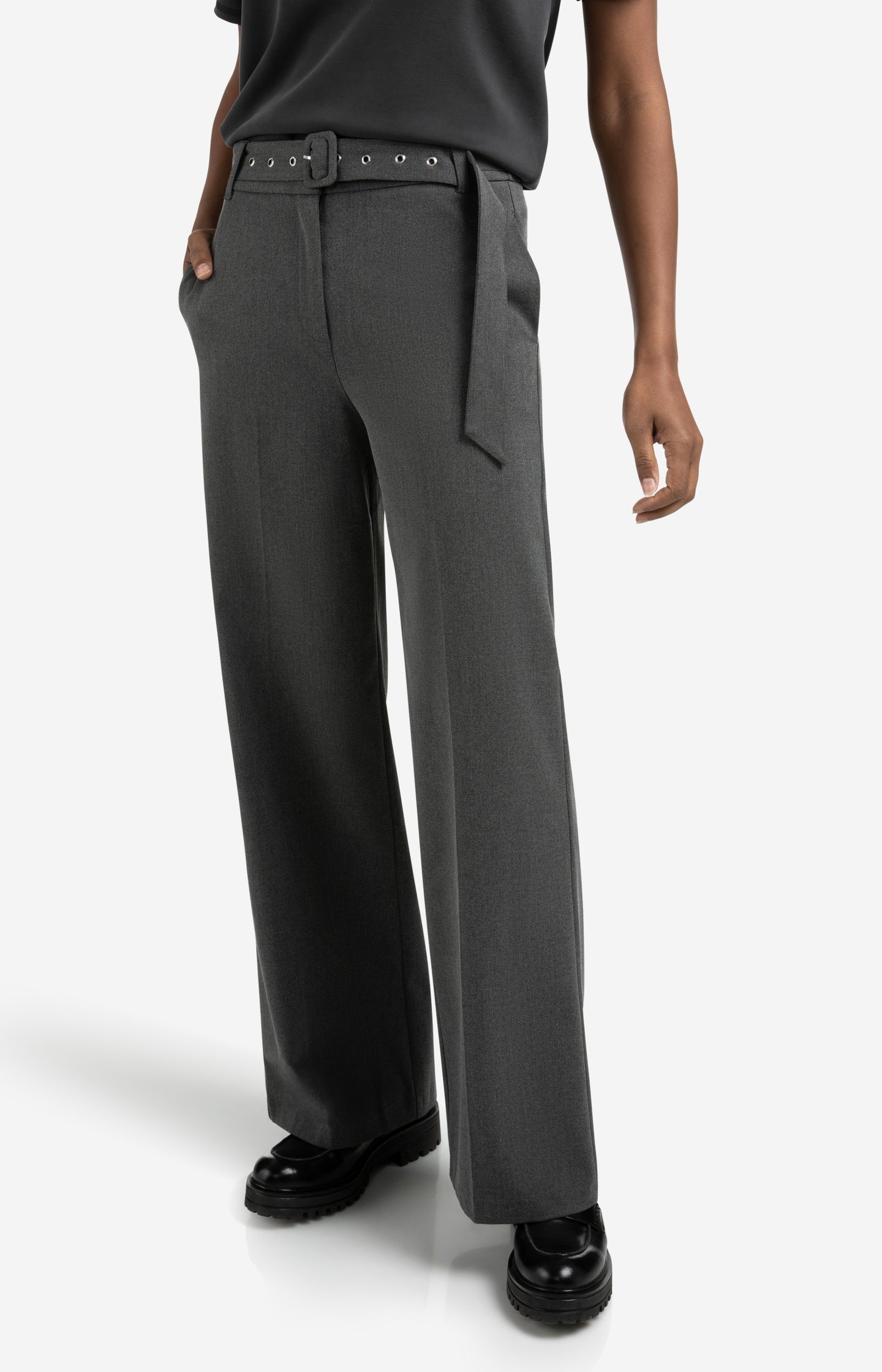 Woven wide leg trousers with belt