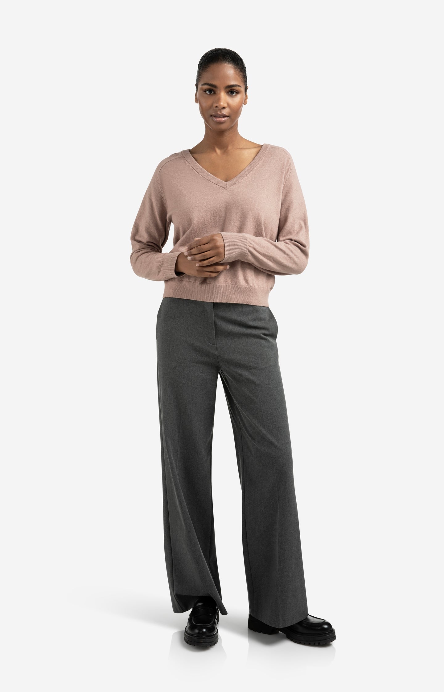 Woven wide leg trousers with belt - Type: lookbook