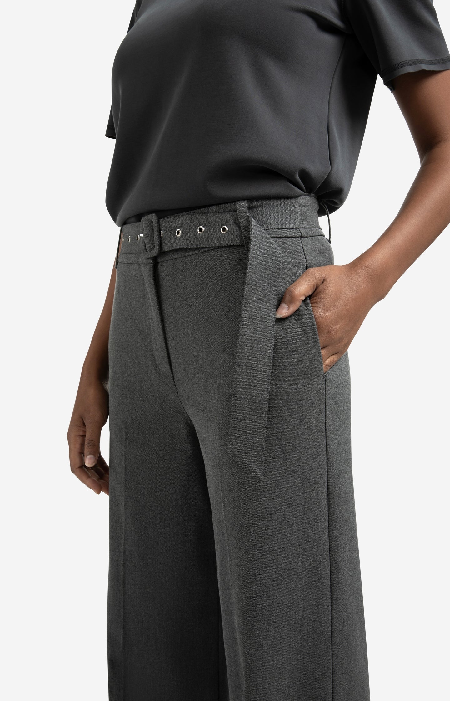 Woven wide leg trousers with belt