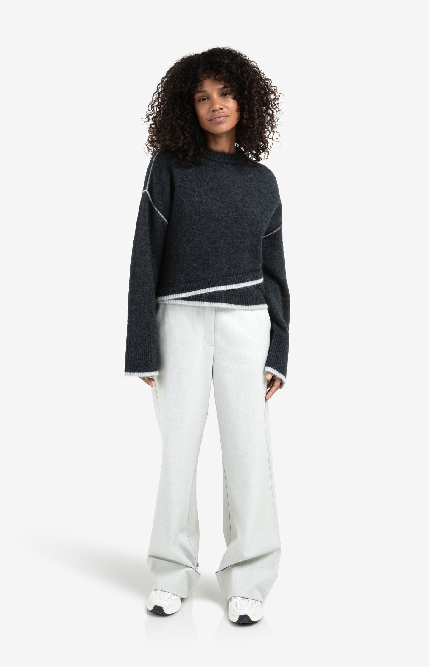 Woven wide leg trousers with belt