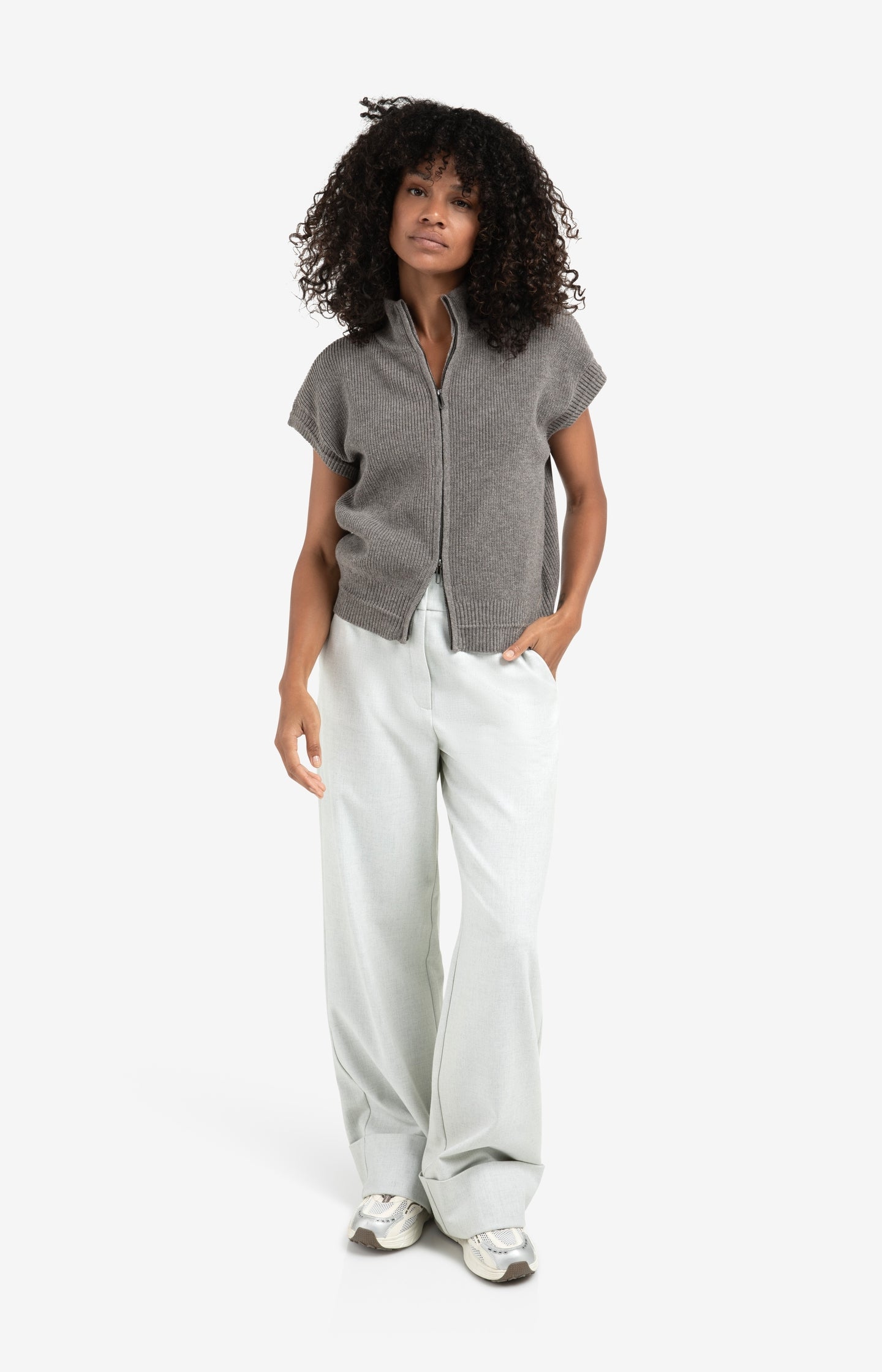 Woven wide leg trousers with belt