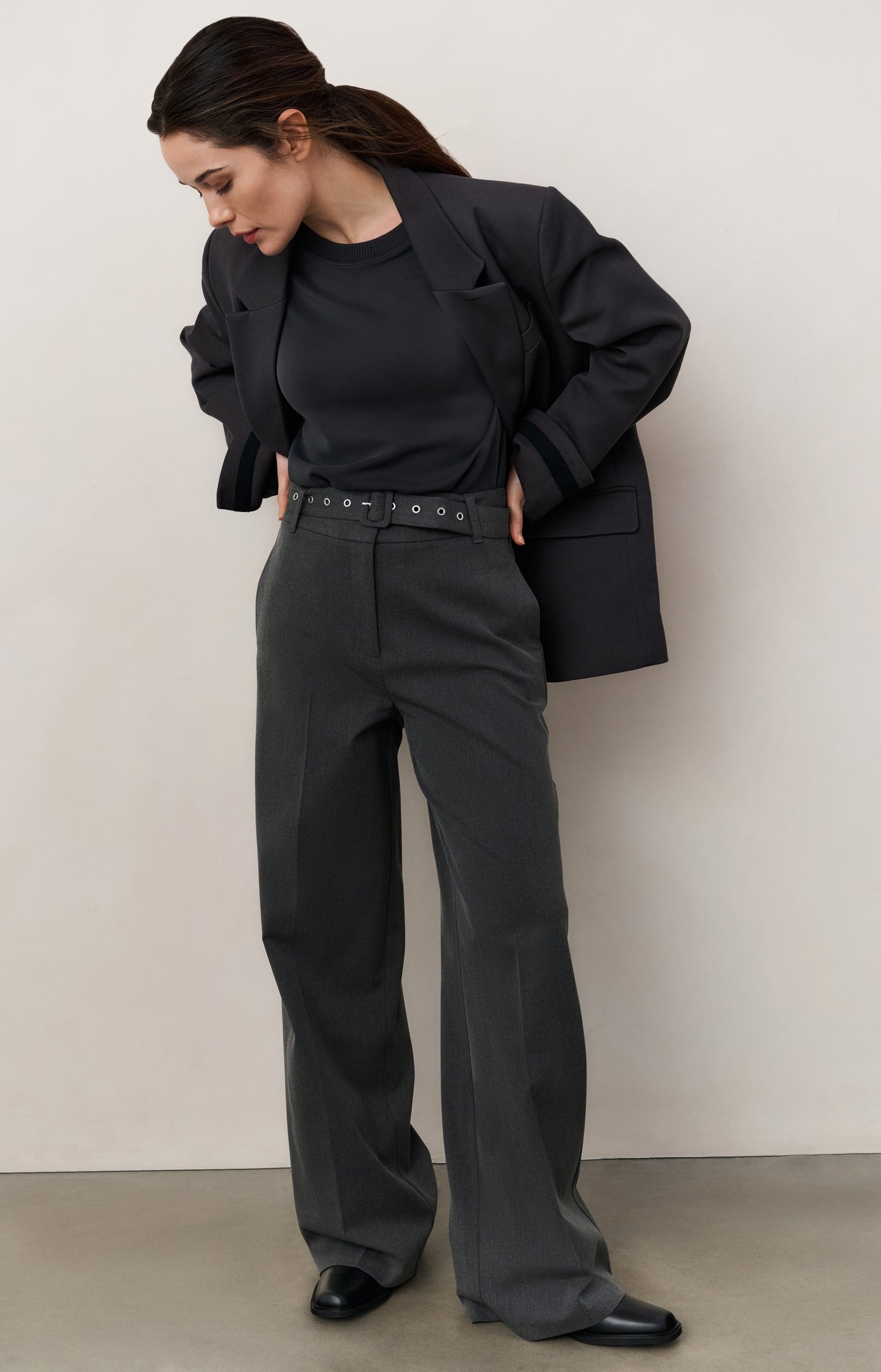 Woven wide leg trousers with belt