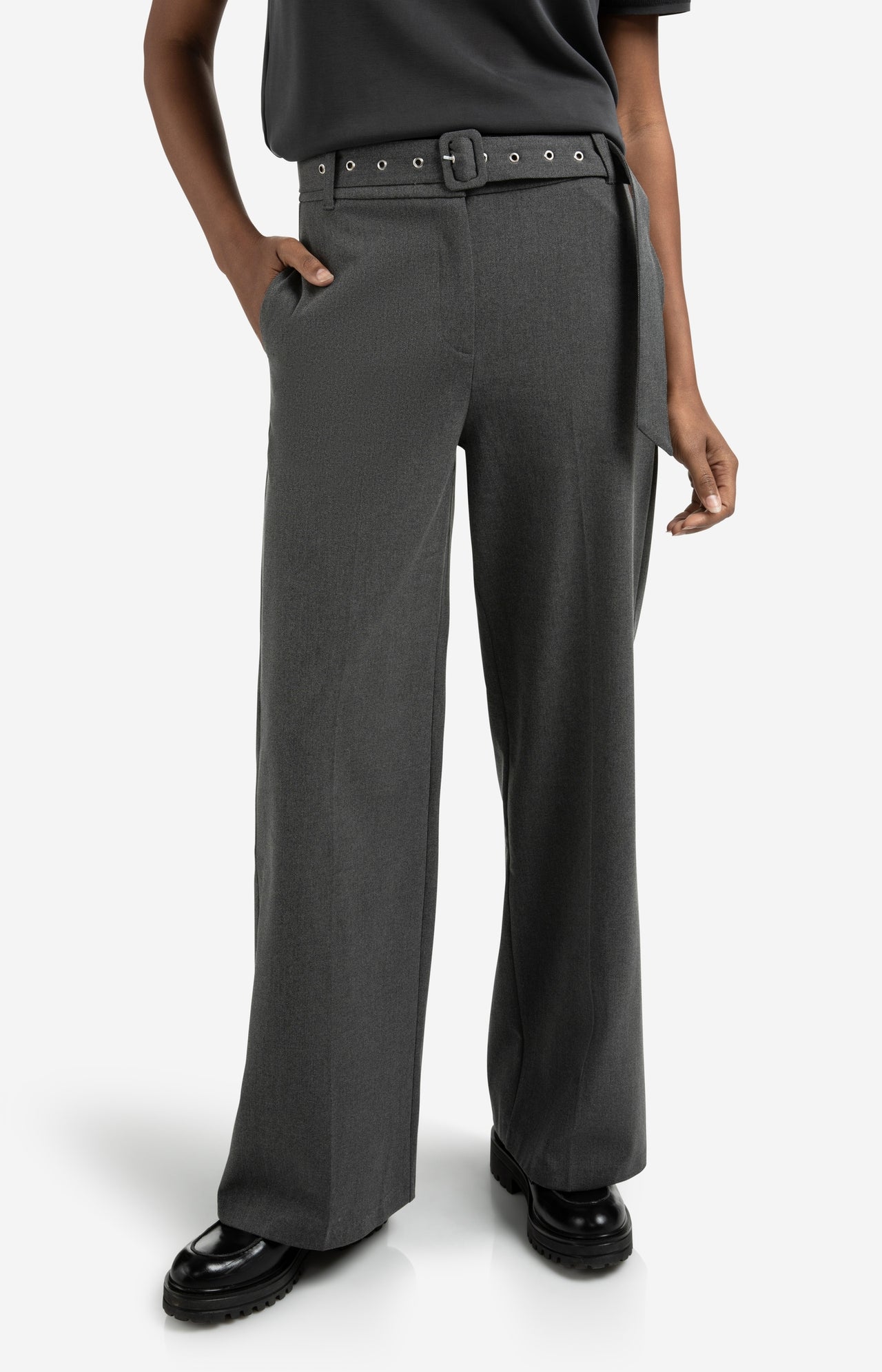 Woven wide leg trousers with belt