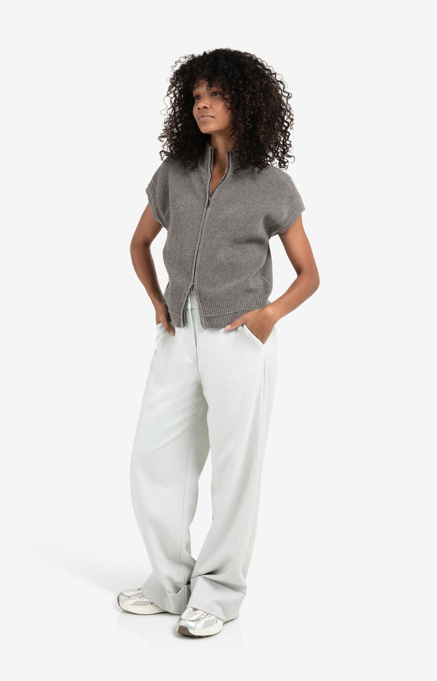 Woven wide leg trousers with belt