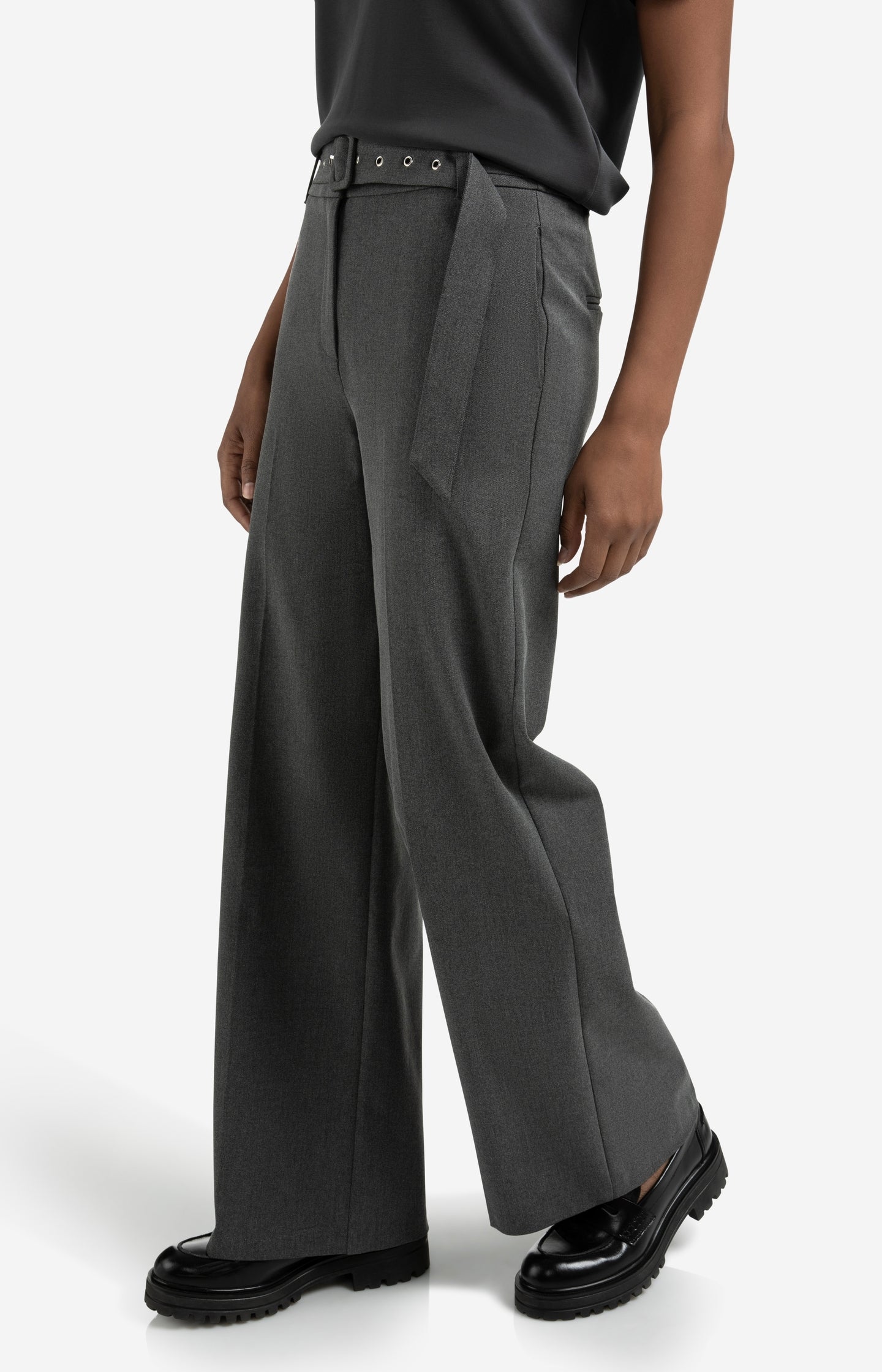 Woven wide leg trousers with belt