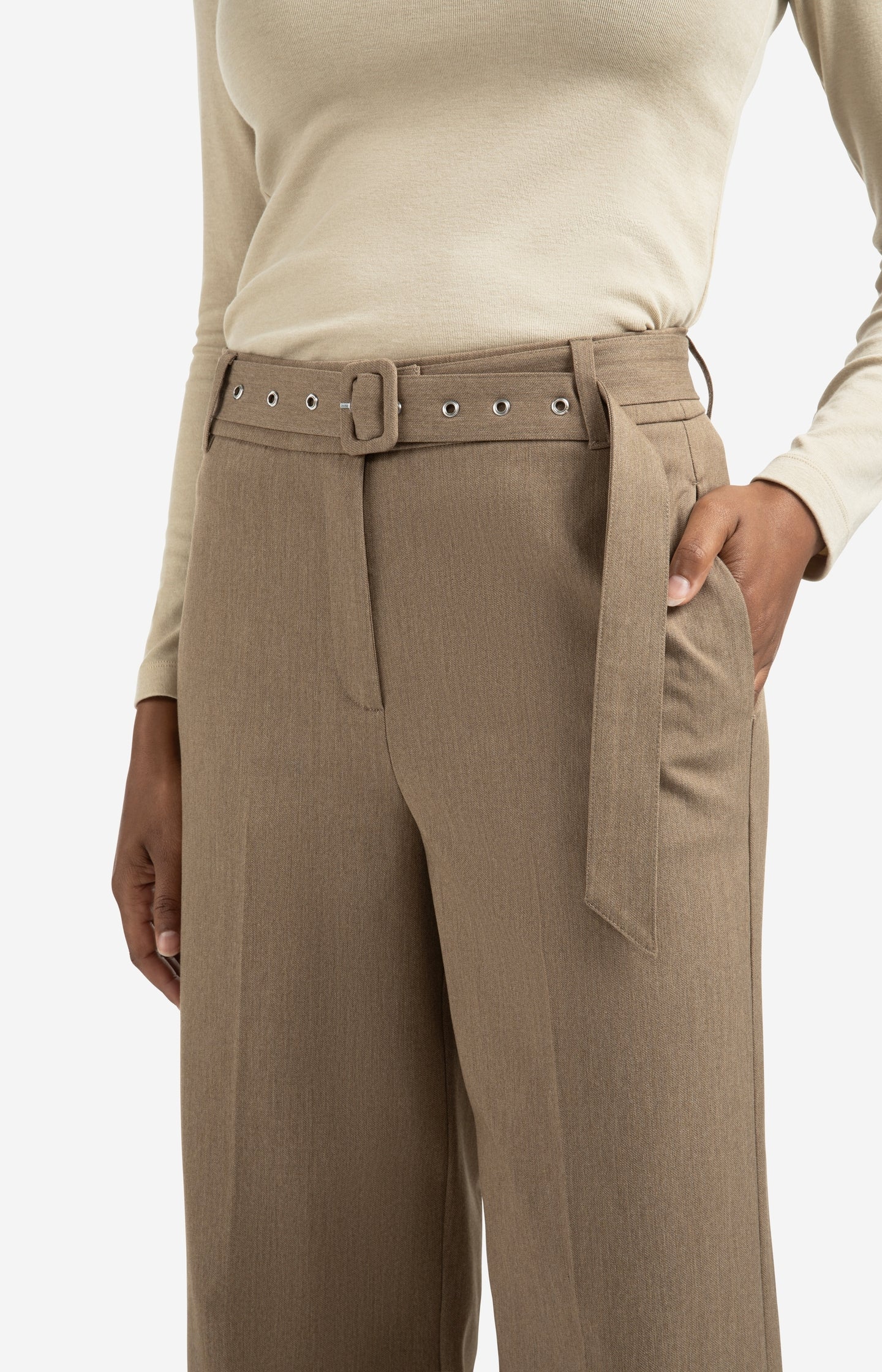 Woven wide leg trousers with belt
