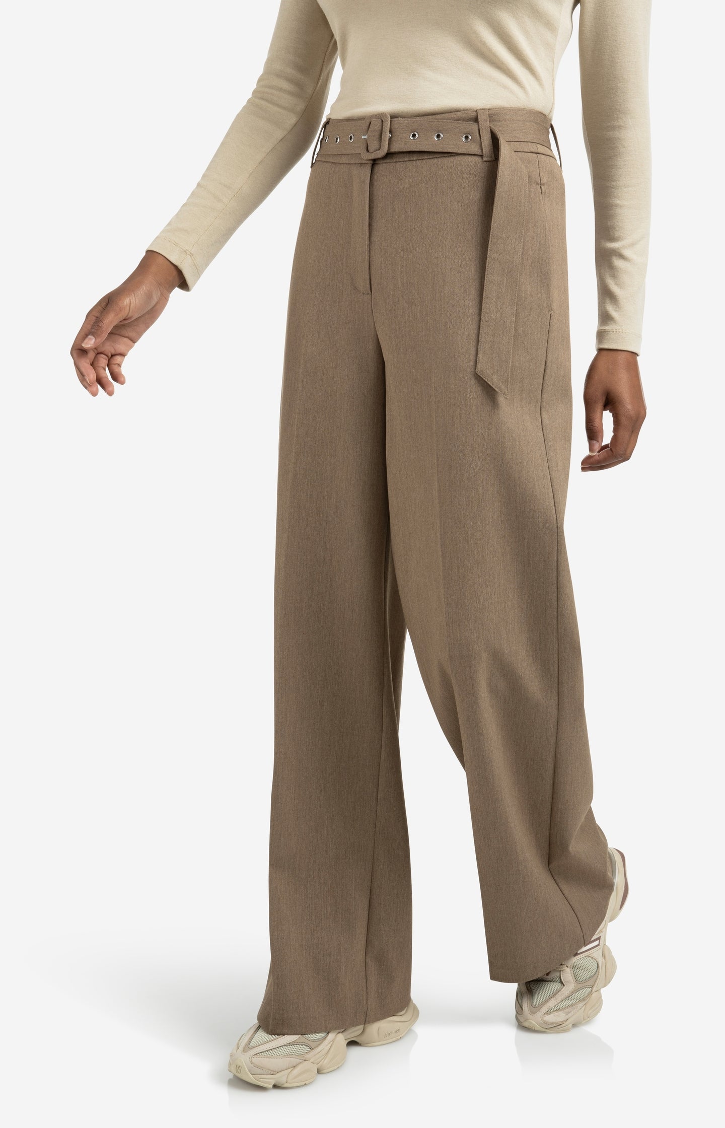 Woven wide leg trousers with belt