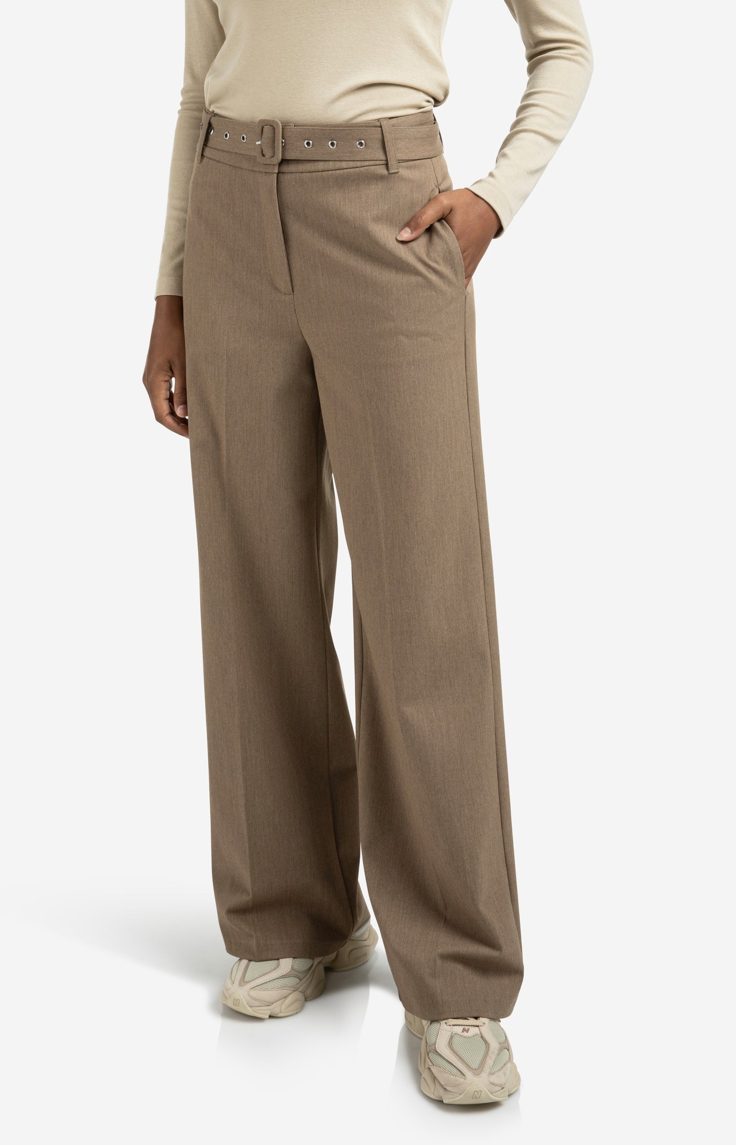 Woven wide leg trousers with belt