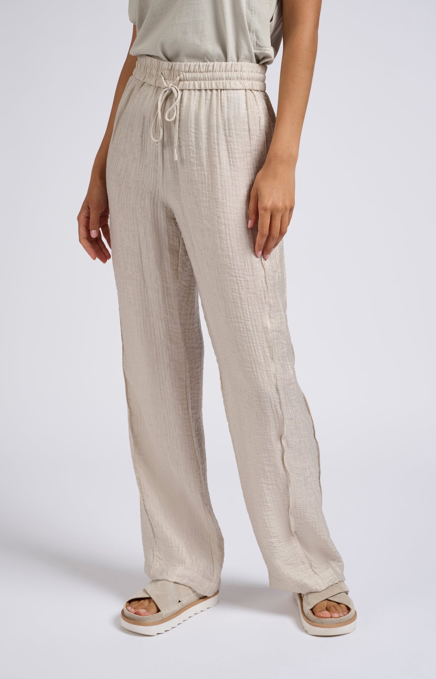 Woven wide leg trousers with drawstring in airy fit - Moonstruck Grey