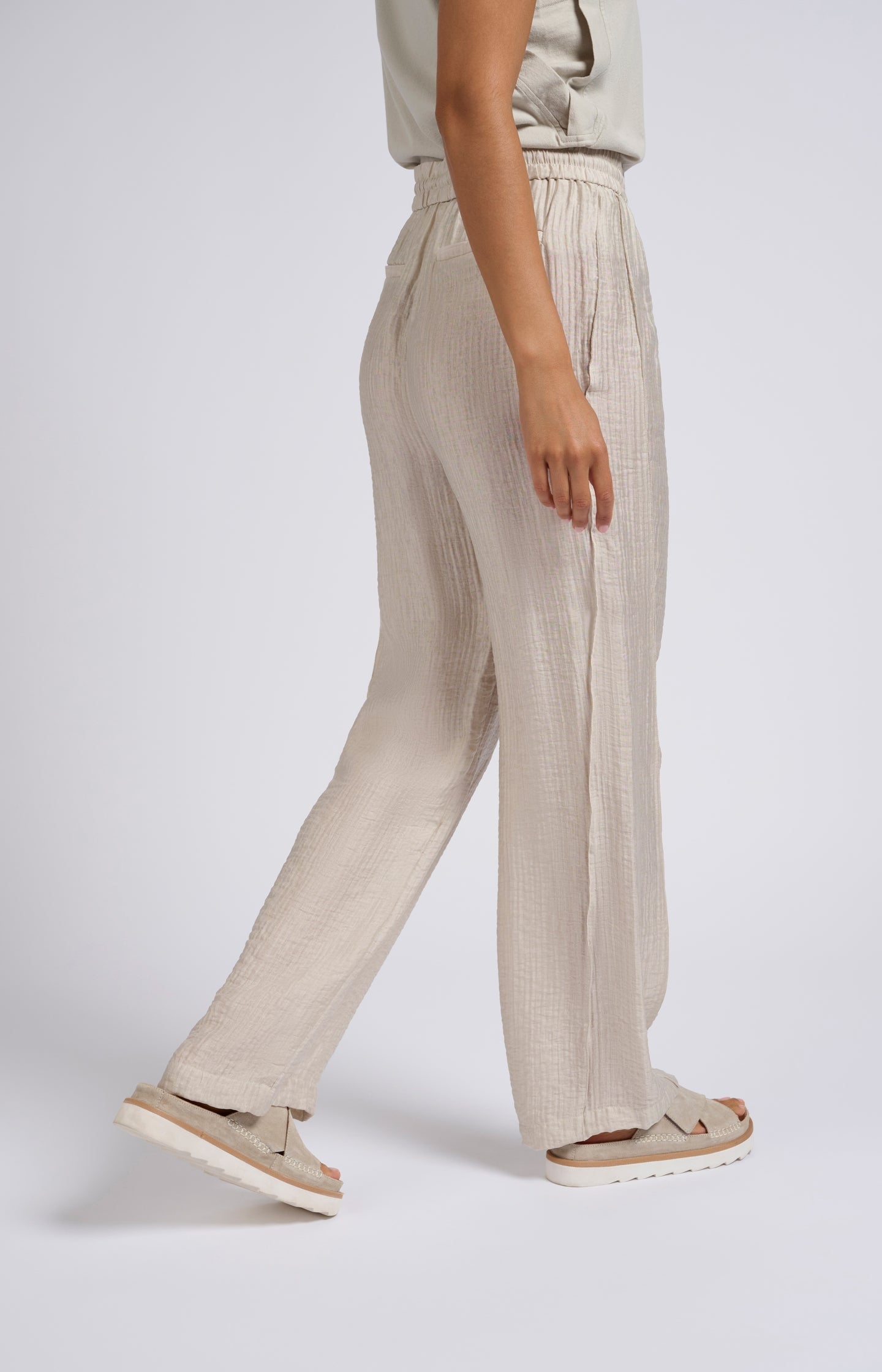 Woven wide leg trousers with drawstring in airy fit - Moonstruck Grey