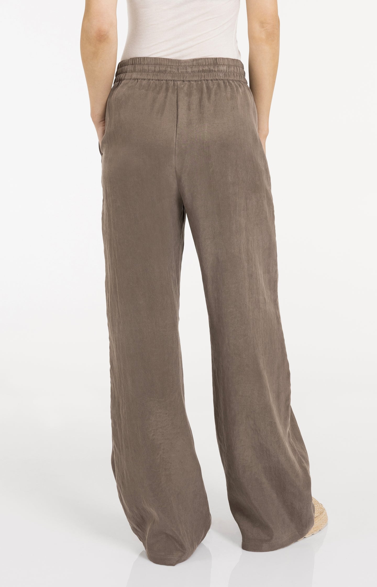 Woven wide leg trousers with elastic waistband