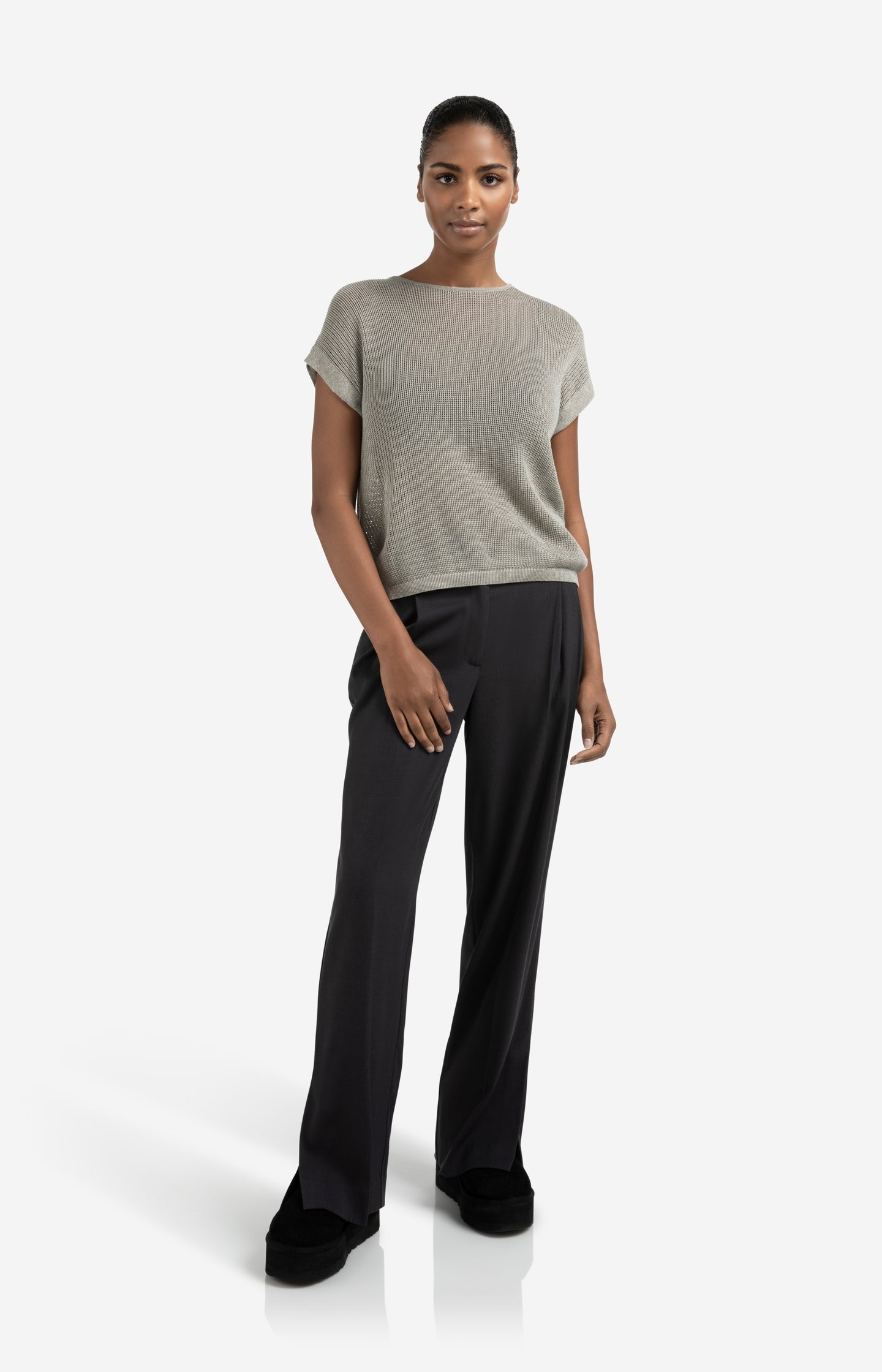 Woven wide leg trousers with pocket detail and slit - Type: lookbook