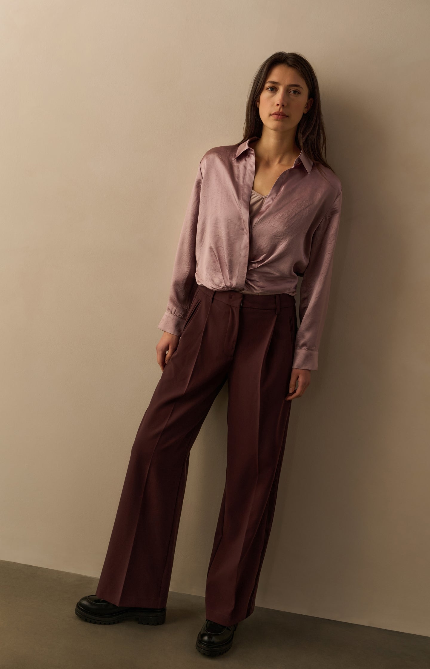 Woven wide leg trousers with satin side tape