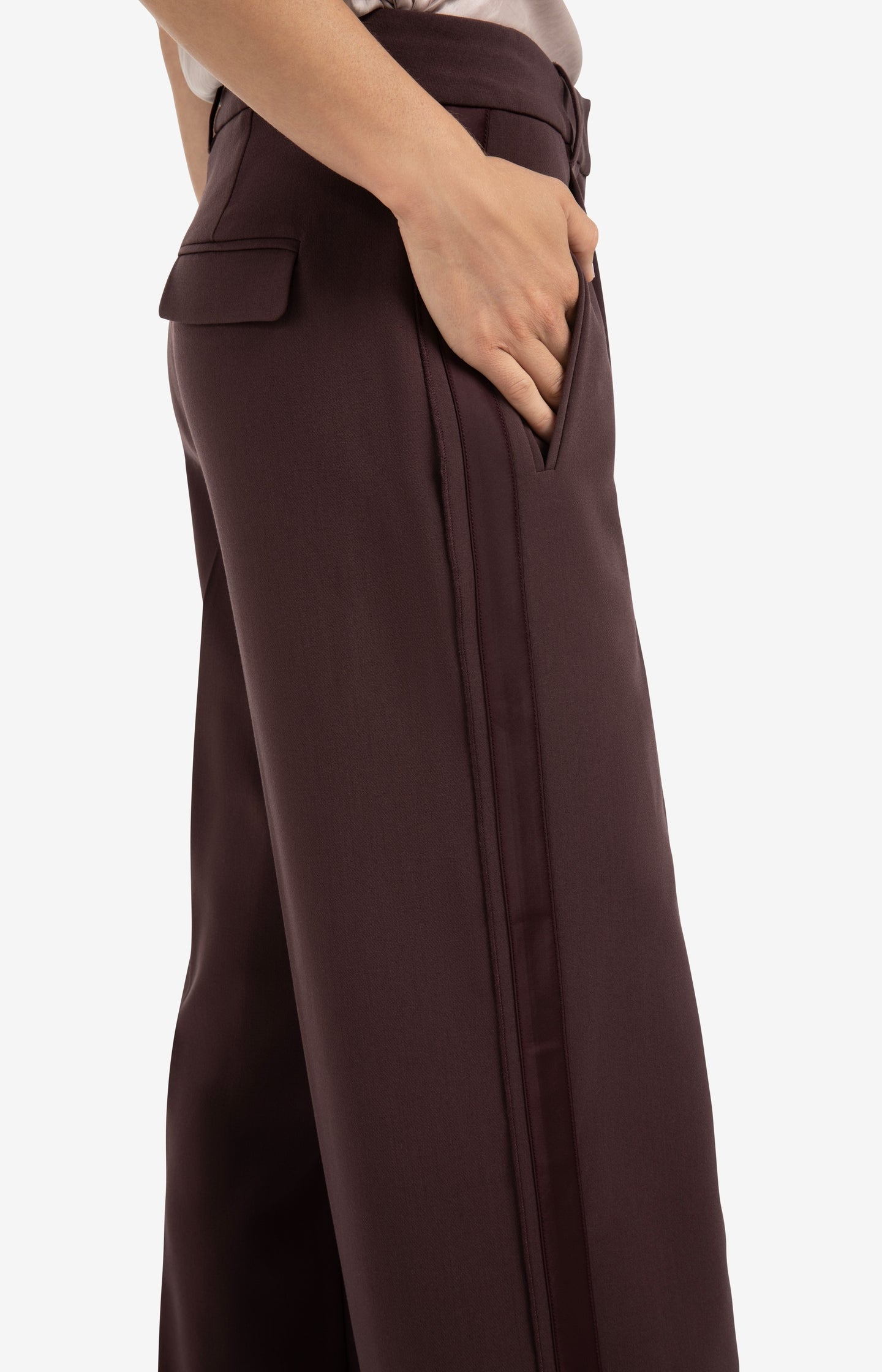 Woven wide leg trousers with satin side tape
