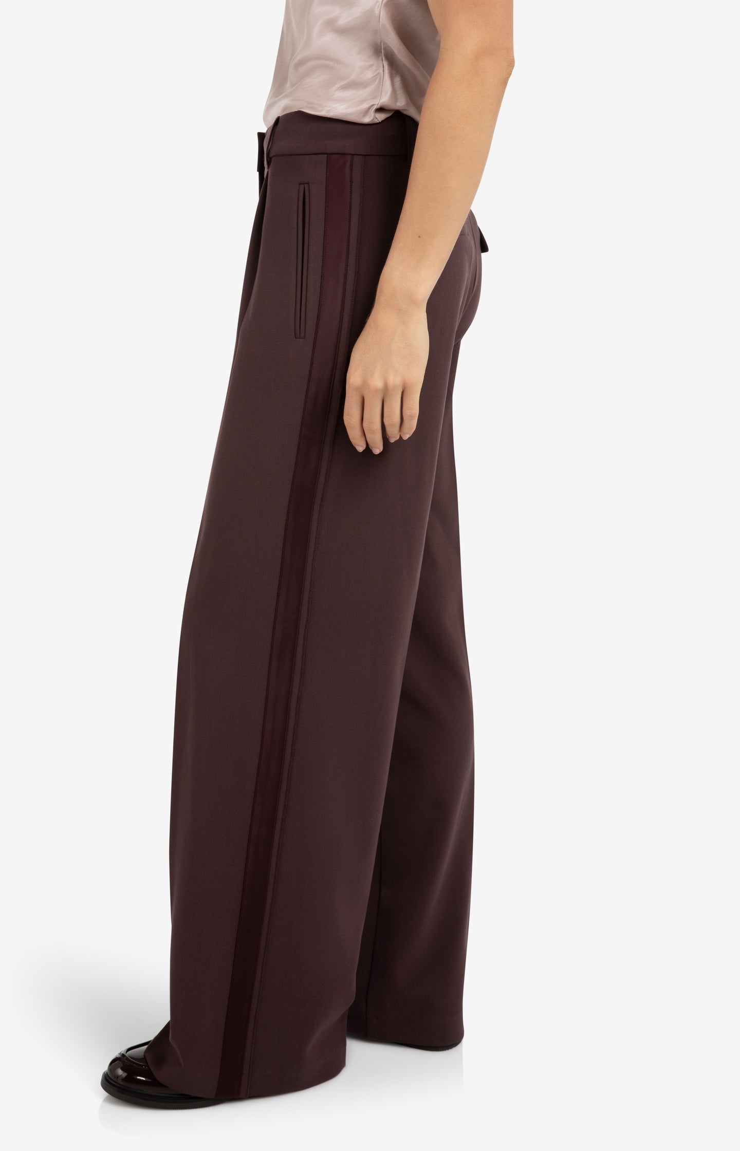 Woven wide leg trousers with satin side tape