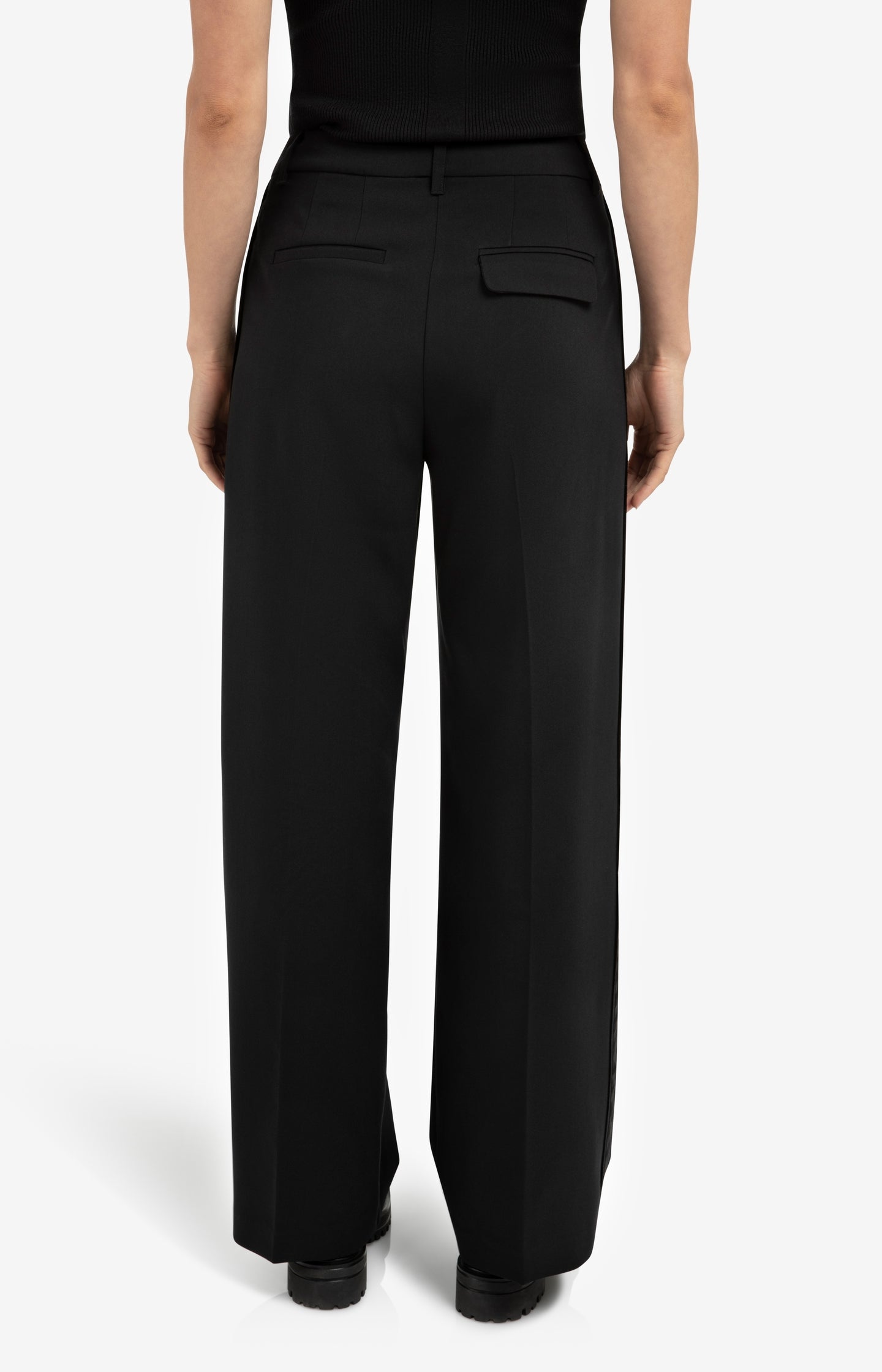 Woven wide leg trousers with satin side tape