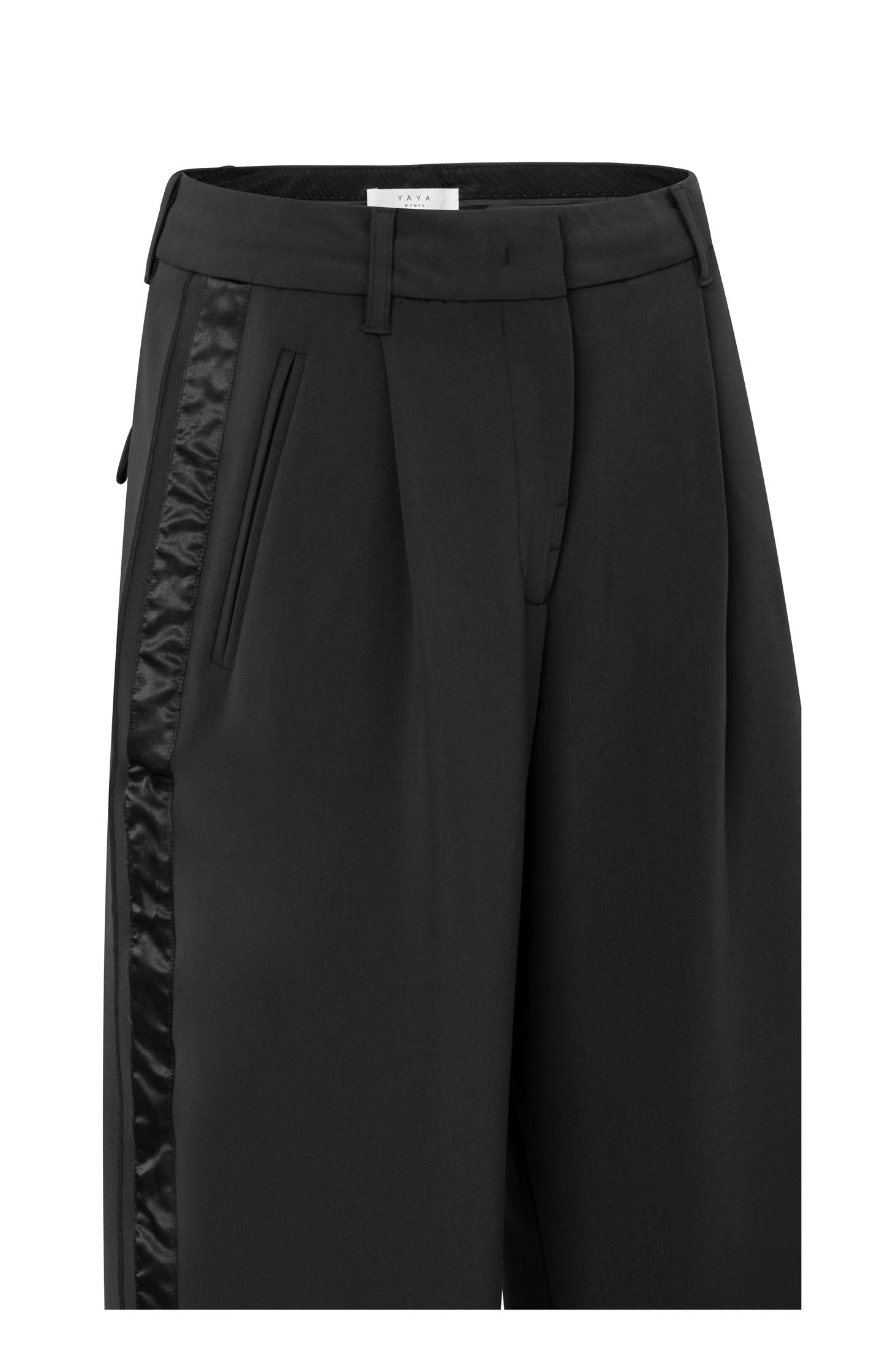Woven wide leg trousers with satin side tape