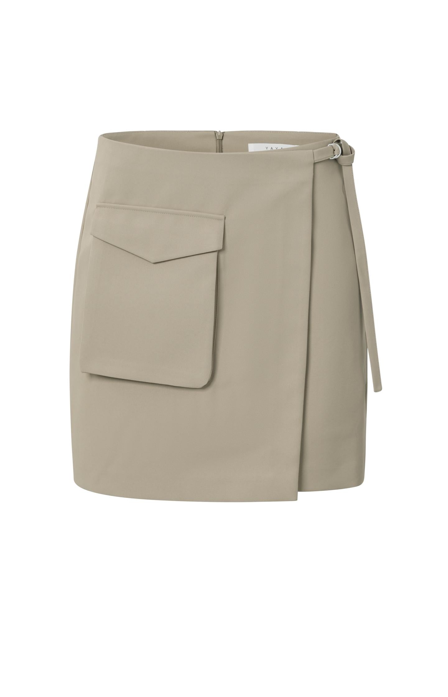 Woven wrap miniskirt with cargo pocket and zip closure - Type: product