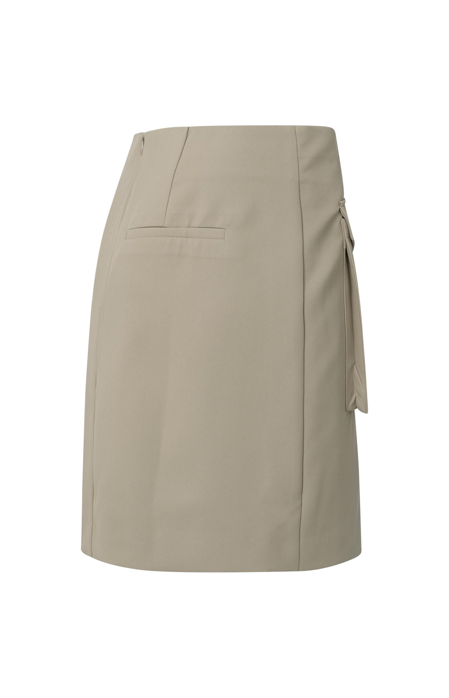 Woven wrap miniskirt with cargo pocket and zip closure