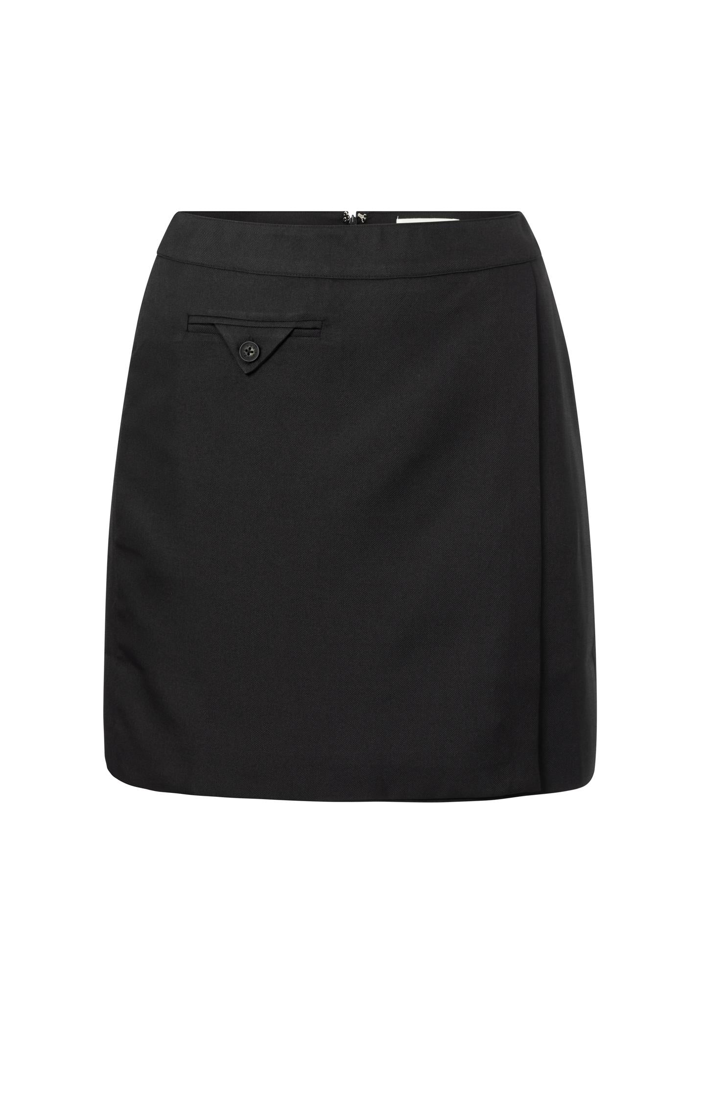 Woven wrap skirt with a decorative pocket and zipper closure - Type: product