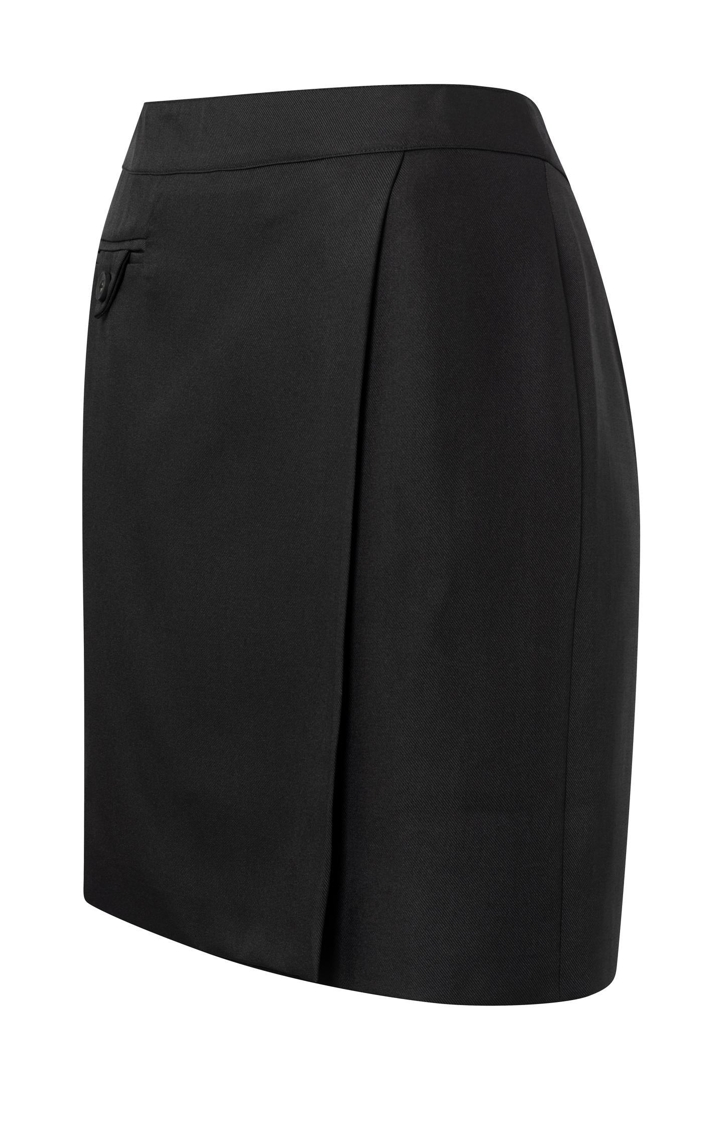 Woven wrap skirt with a decorative pocket and zipper closure