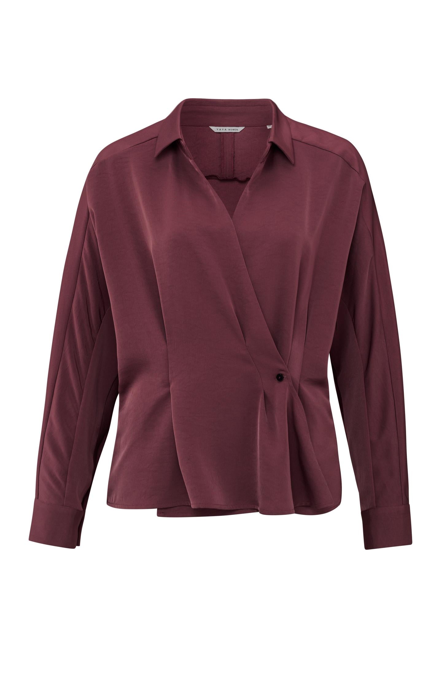 Wrap blouse with long sleeves and subtle button - Type: product