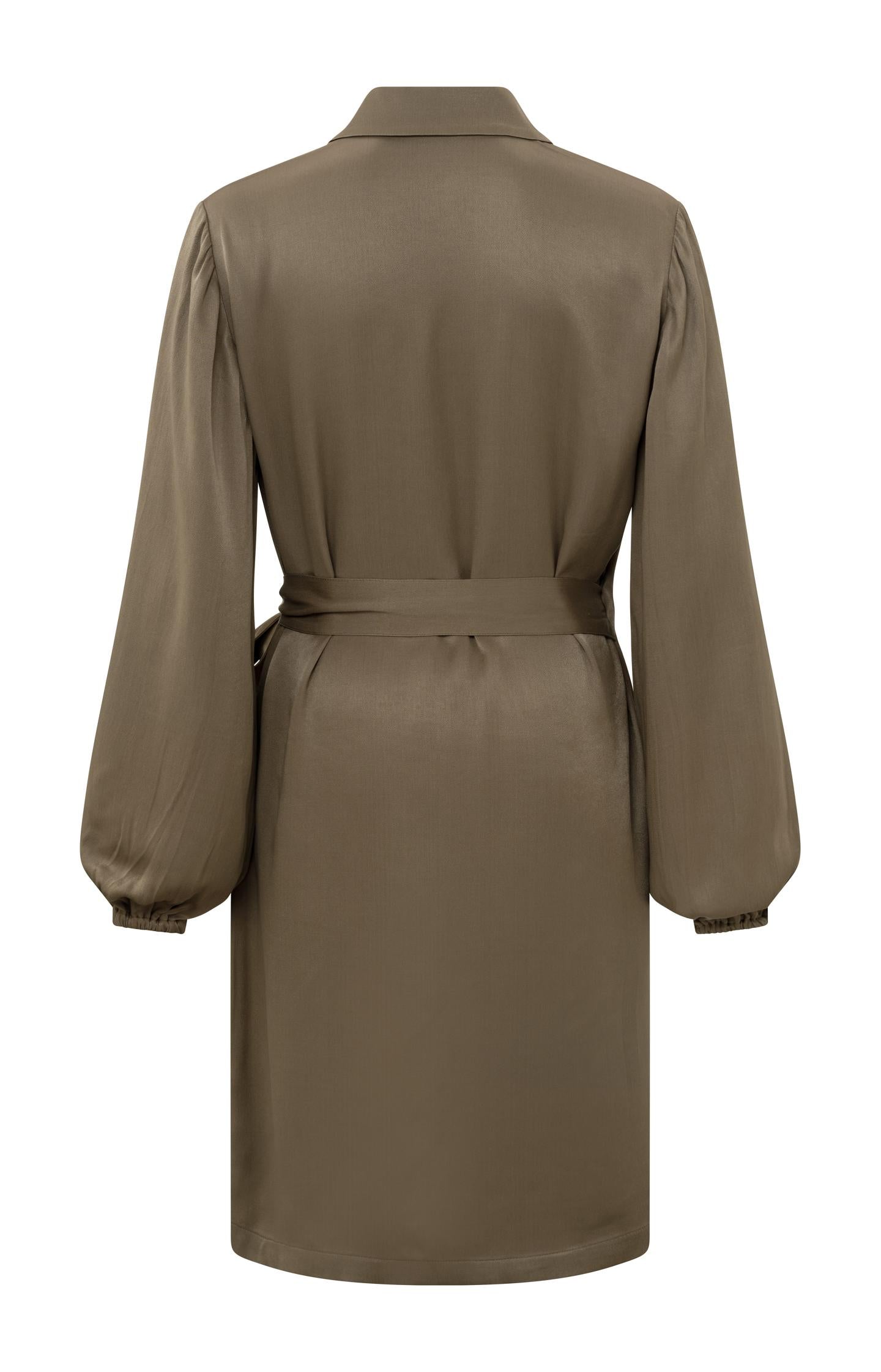 Wrap dress with long balloon sleeves, V-neck and collar