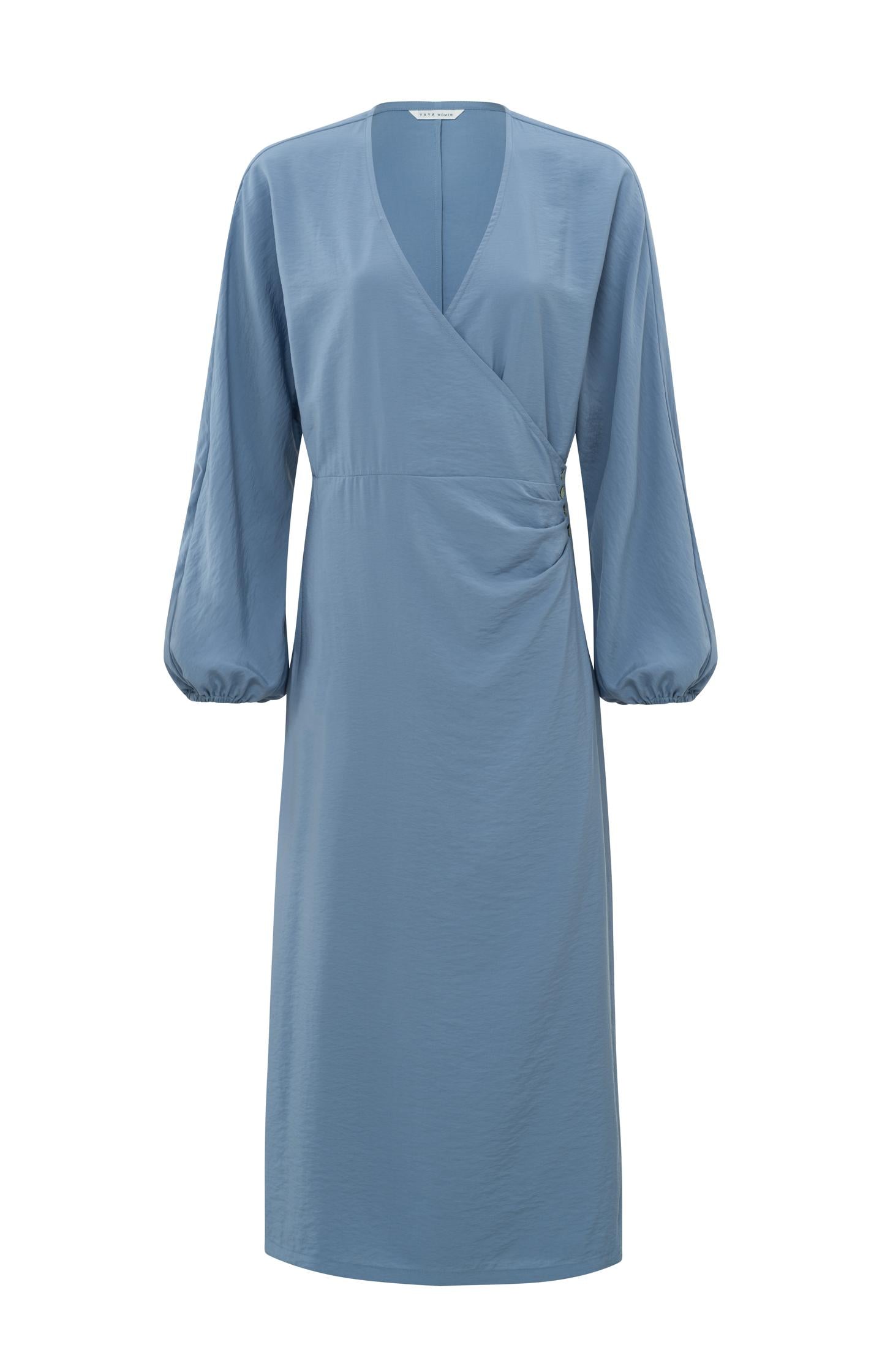 Wrap dress with V-neck, long balloon sleeves and buttons - Type: product