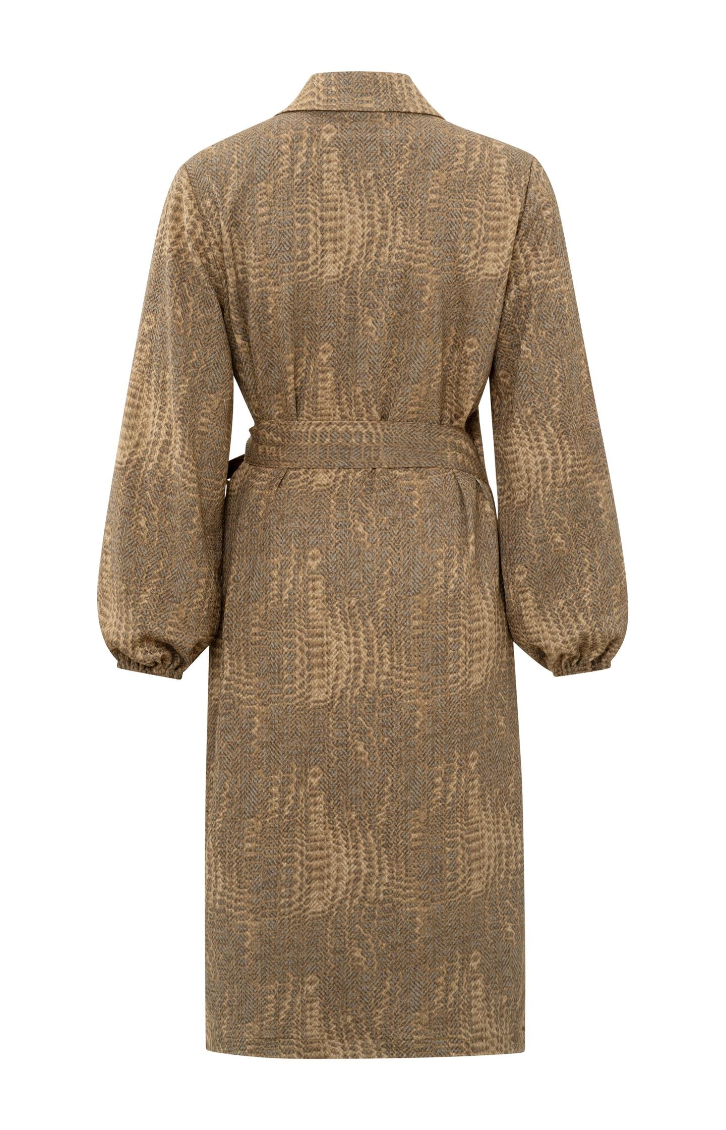 Wrap dress with V-neck, long balloon sleeves and snake print