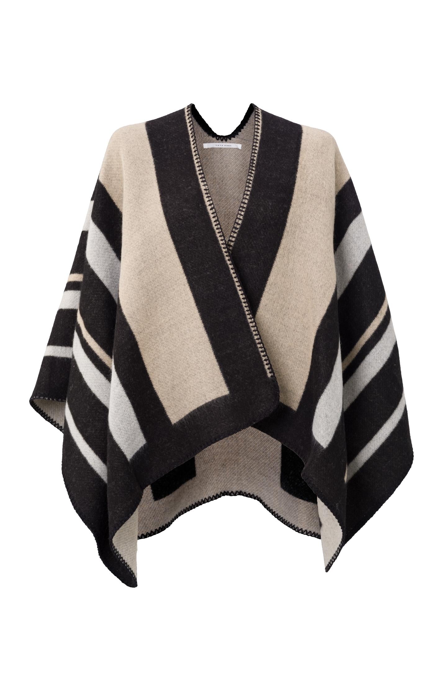 Wrap poncho with stripes - Black - Type: product