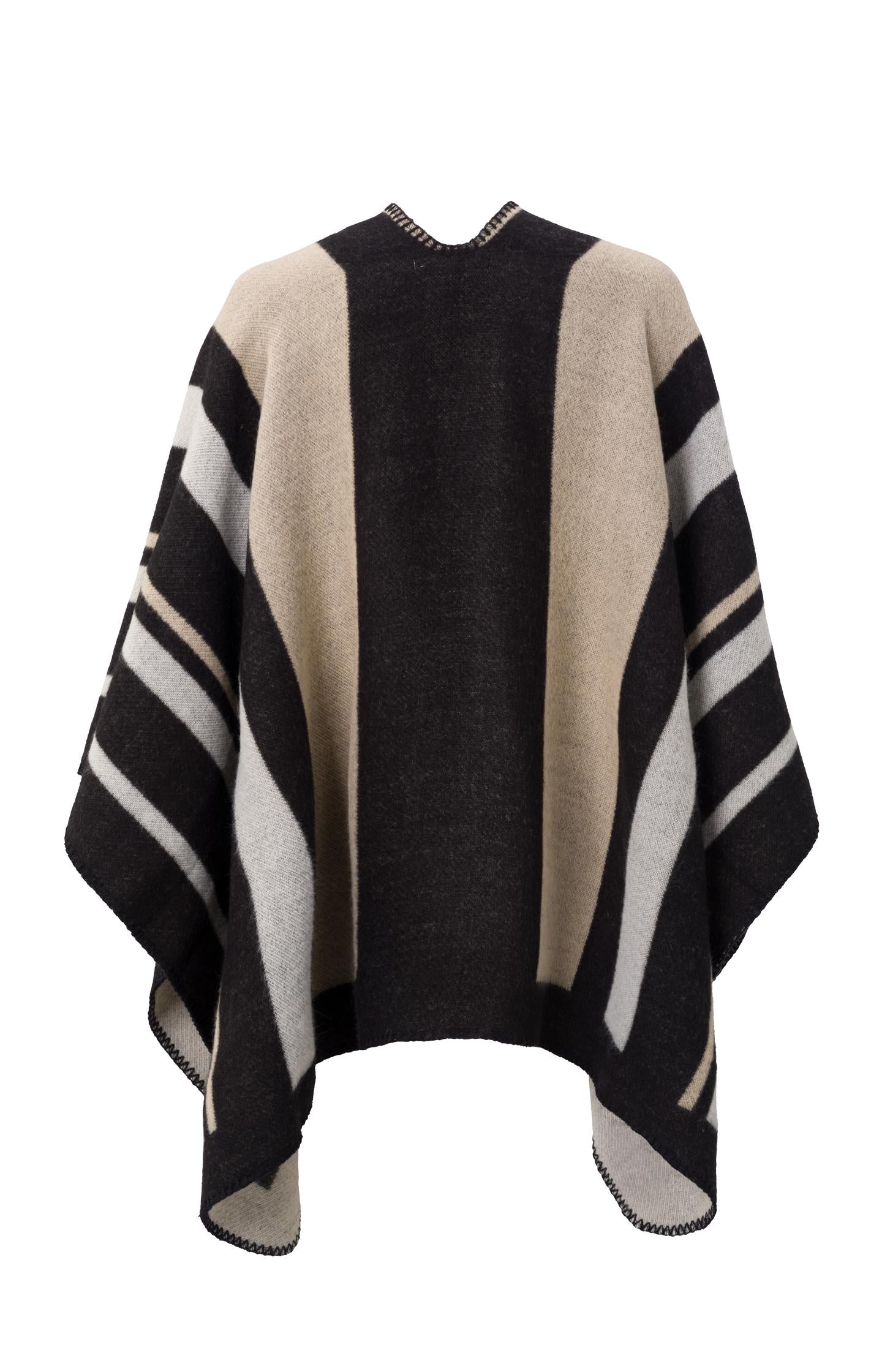 Wrap poncho with stripes - Black